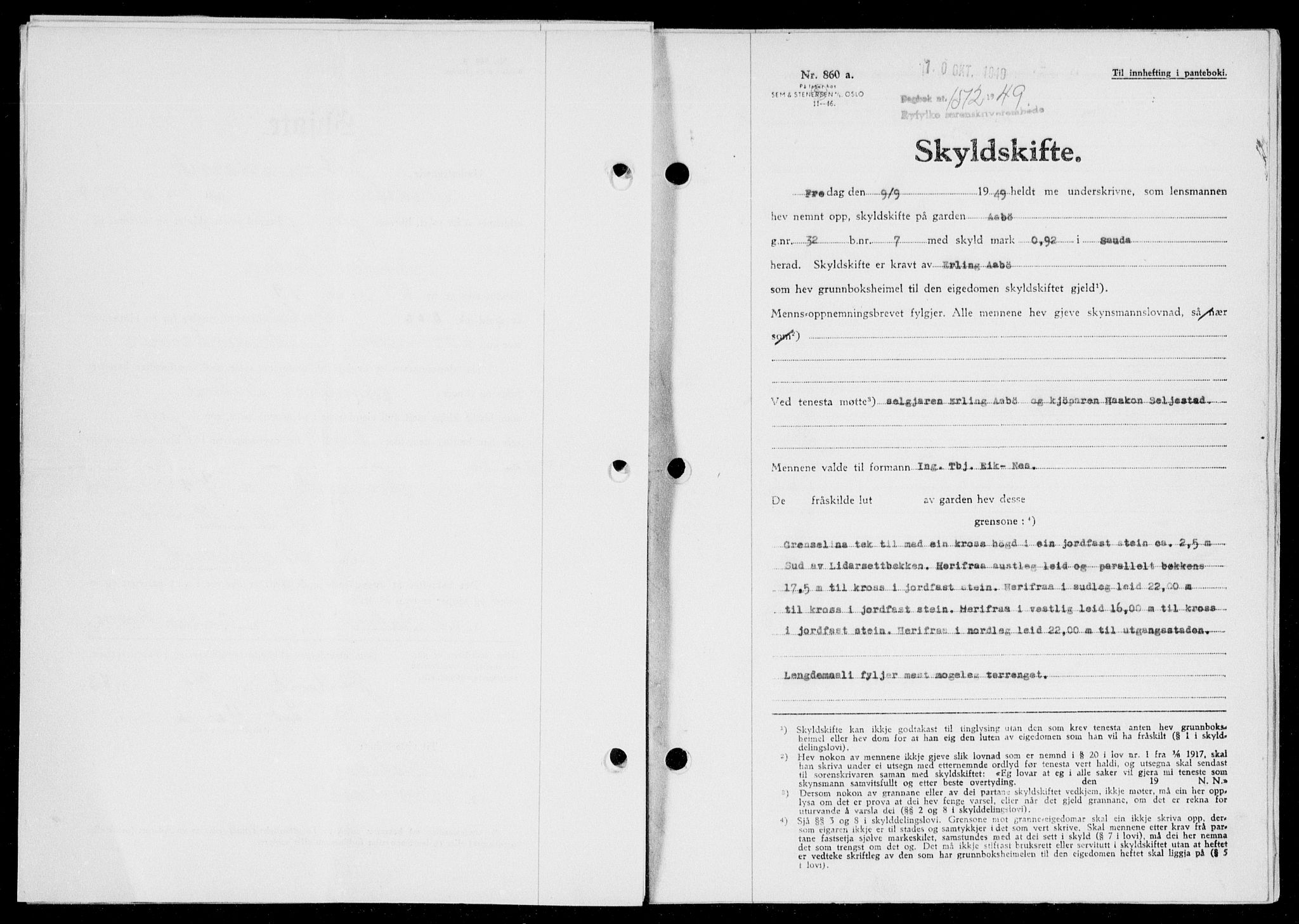 Ryfylke tingrett, SAST/A-100055/001/II/IIB/L0108: Pantebok nr. 87, 1949-1950, Dagboknr: 1512/1949