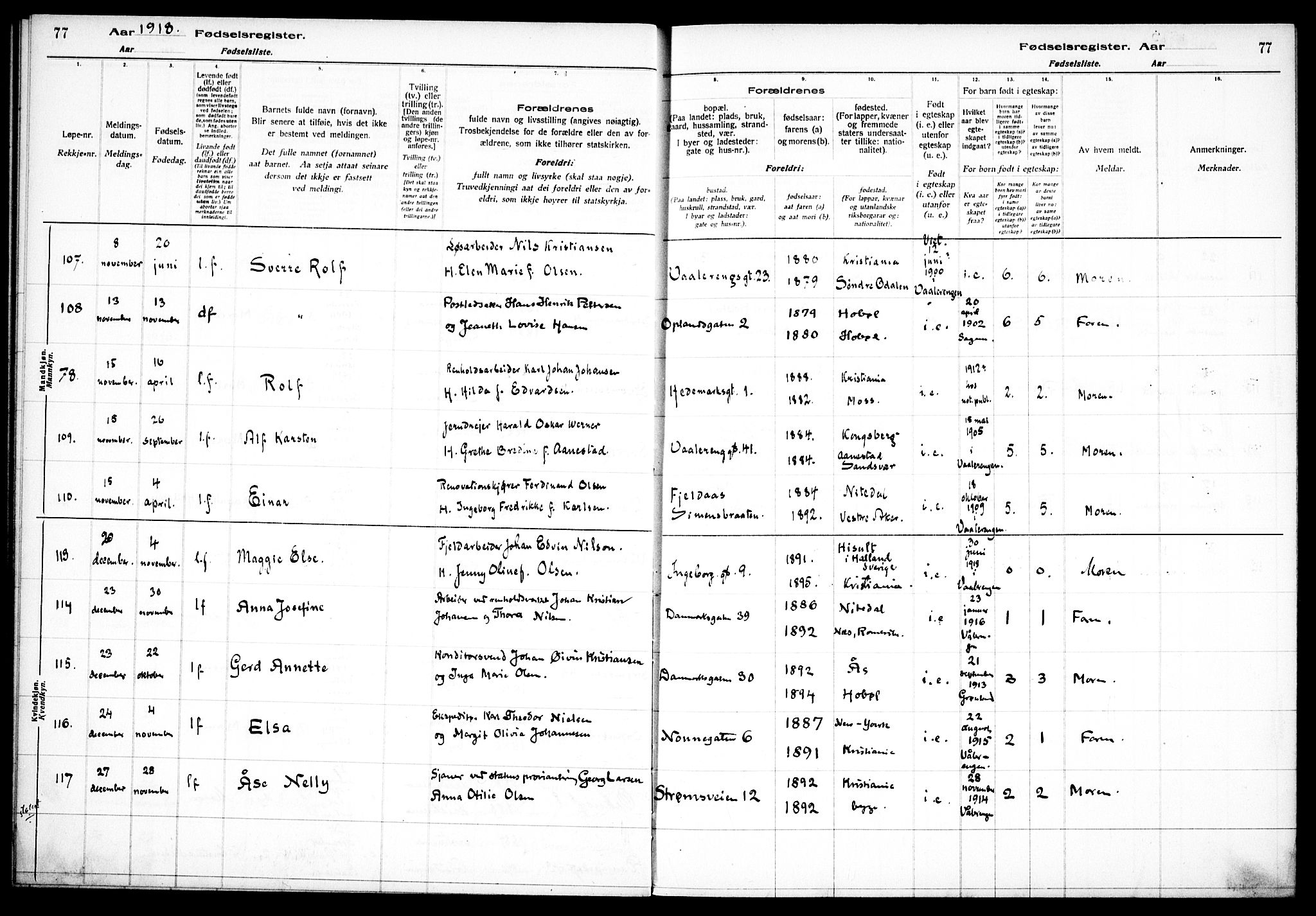 Vålerengen prestekontor Kirkebøker, AV/SAO-A-10878/J/Ja/L0001: Fødselsregister nr. 1, 1916-1924, s. 77