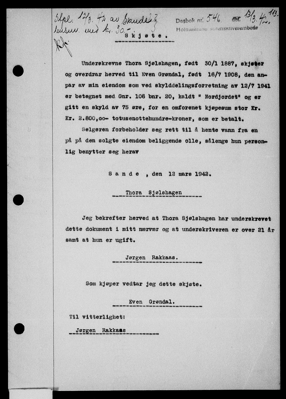 Holmestrand sorenskriveri, SAKO/A-67/G/Ga/Gaa/L0055: Pantebok nr. A-55, 1942-1942, Dagboknr: 546/1942
