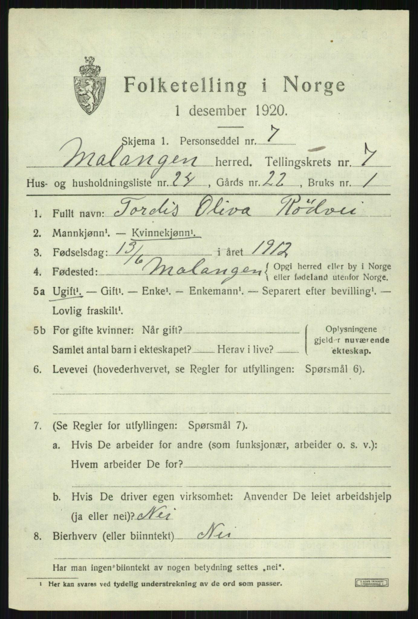 SATØ, Folketelling 1920 for 1932 Malangen herred, 1920, s. 3123