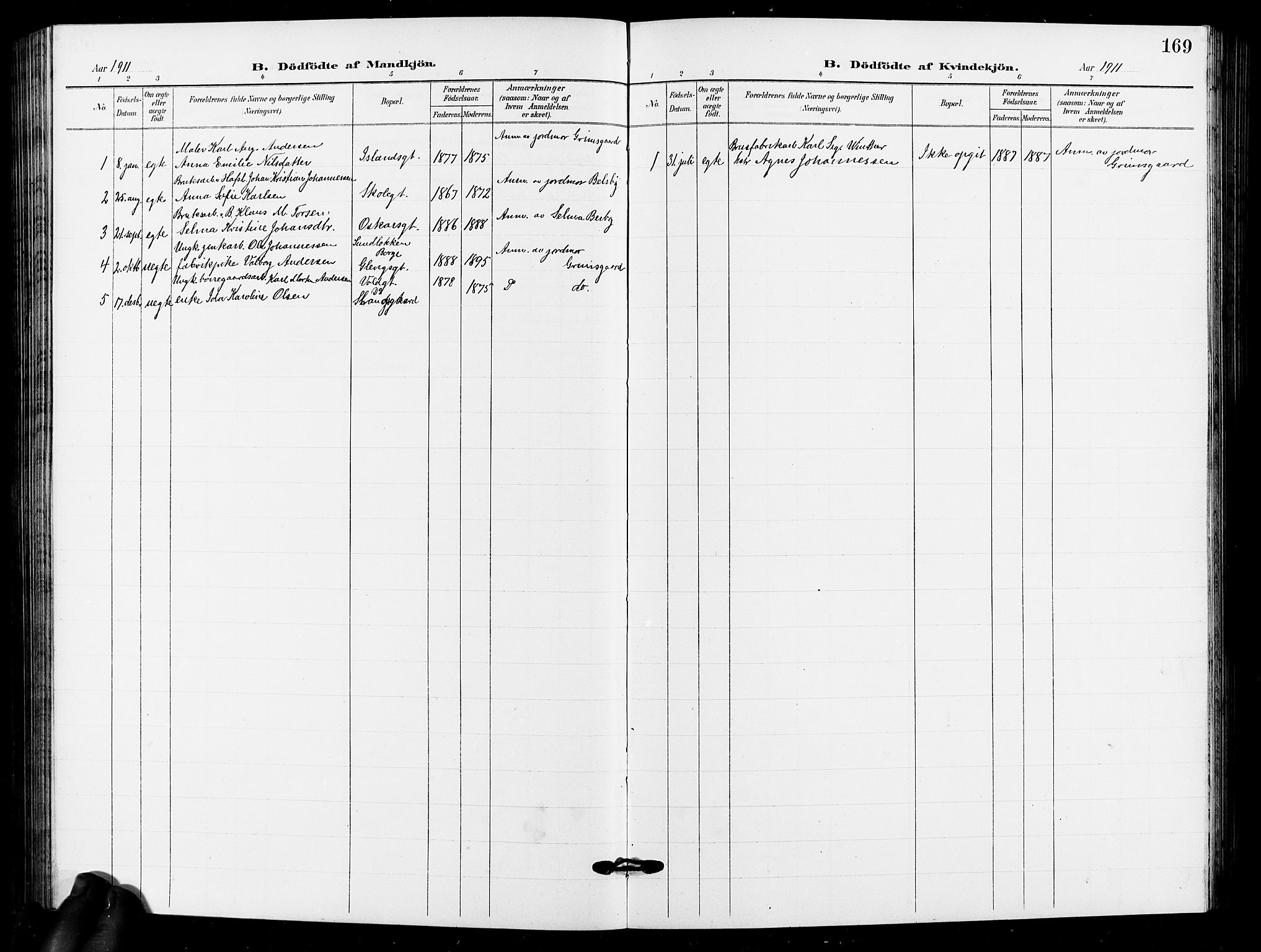 Sarpsborg prestekontor Kirkebøker, SAO/A-2006/G/Ga/L0001: Klokkerbok nr. 1, 1902-1911, s. 169