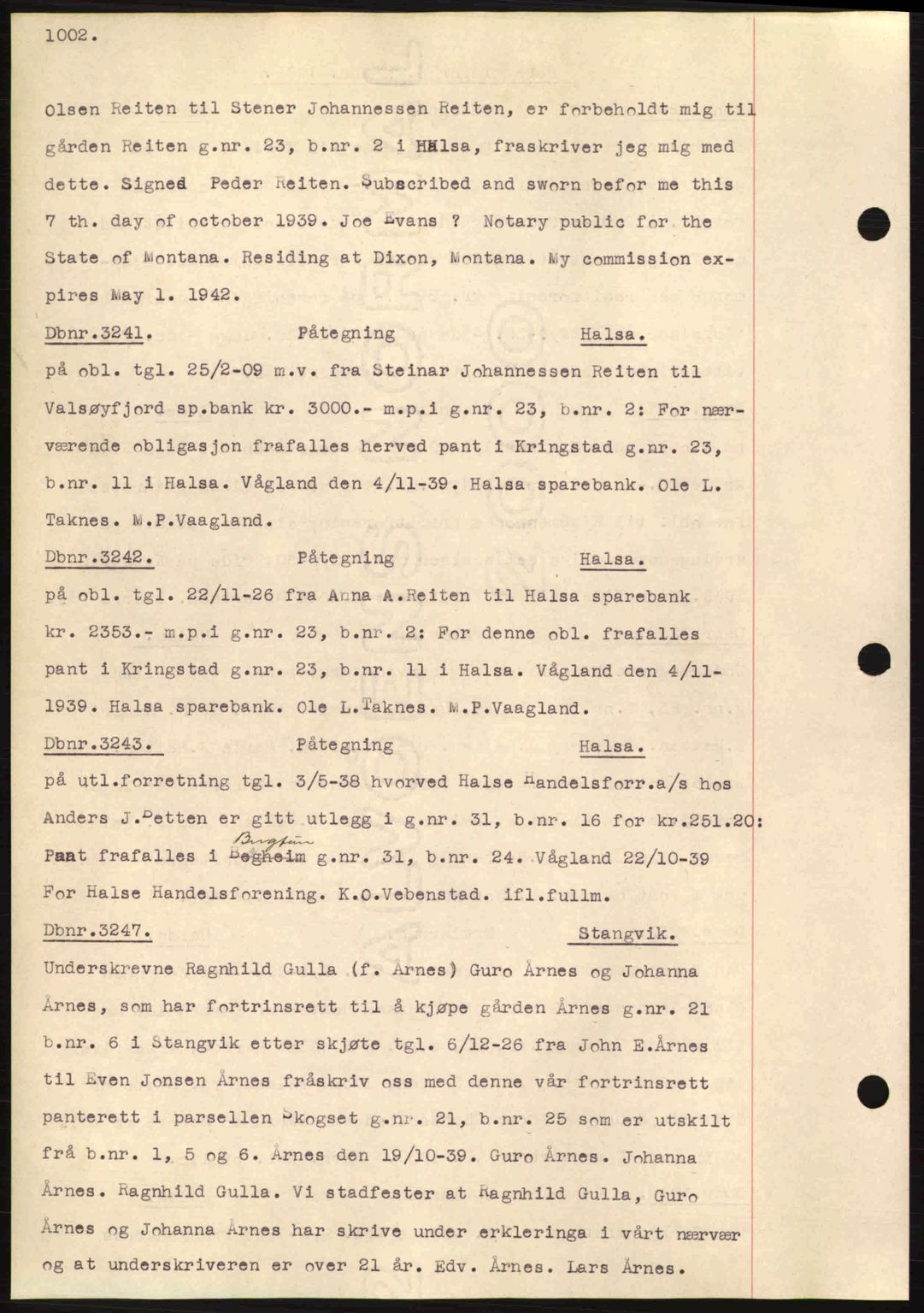 Nordmøre sorenskriveri, SAT/A-4132/1/2/2Ca: Pantebok nr. C80, 1936-1939, Dagboknr: 3241/1939