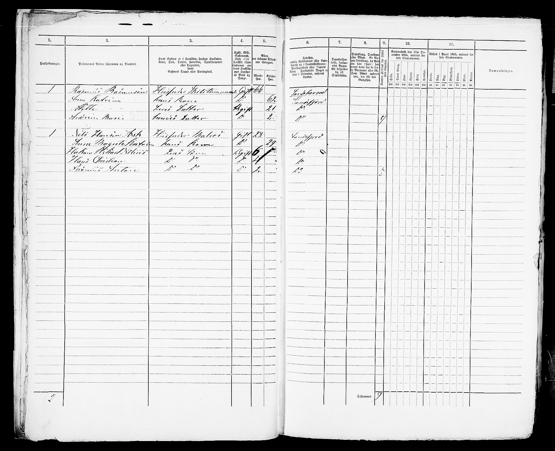 RA, Folketelling 1865 for 0706B Sandeherred prestegjeld, Sandefjord kjøpstad, 1865, s. 11