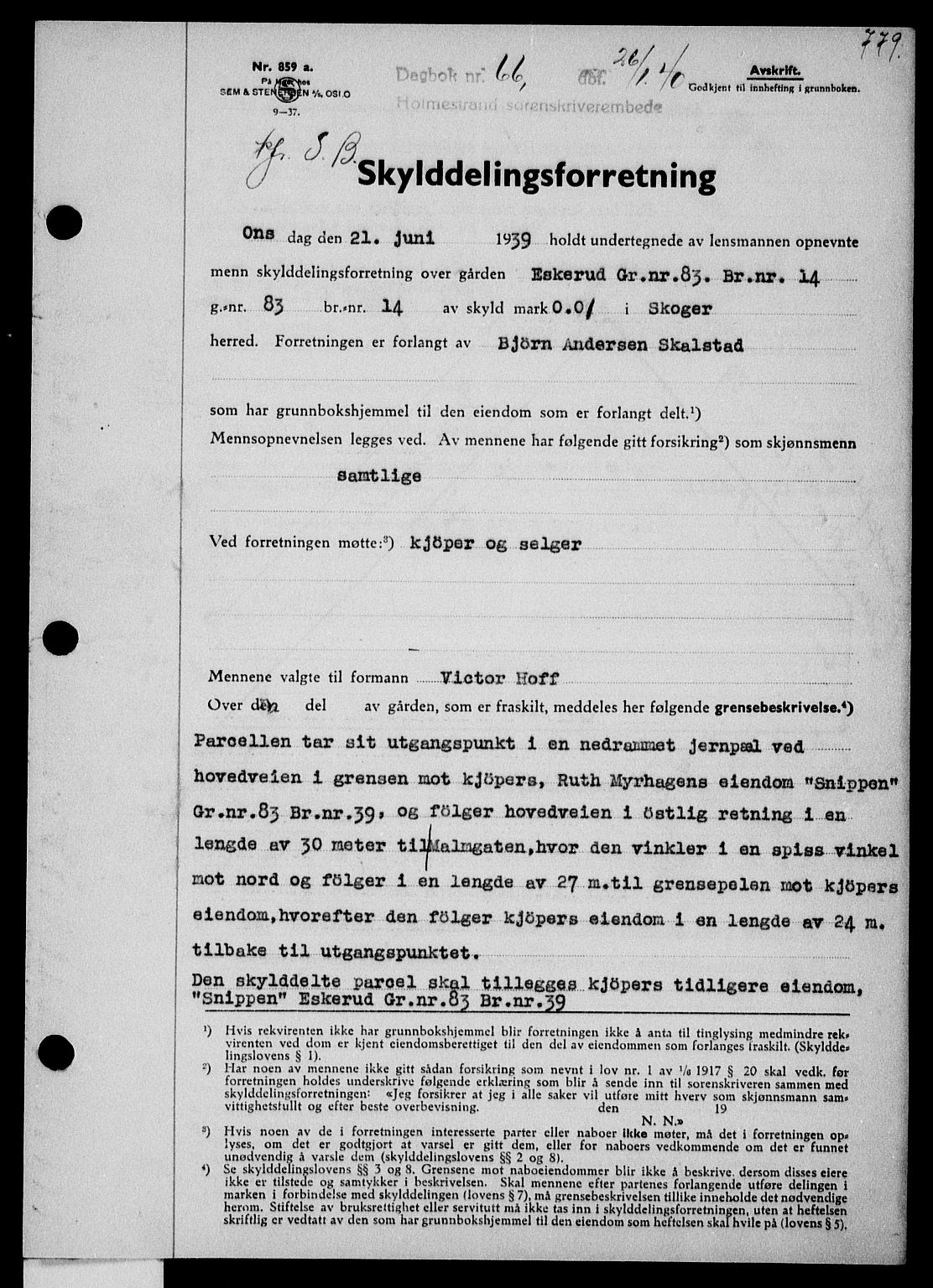 Holmestrand sorenskriveri, SAKO/A-67/G/Ga/Gaa/L0051: Pantebok nr. A-51, 1939-1940, Dagboknr: 66/1940