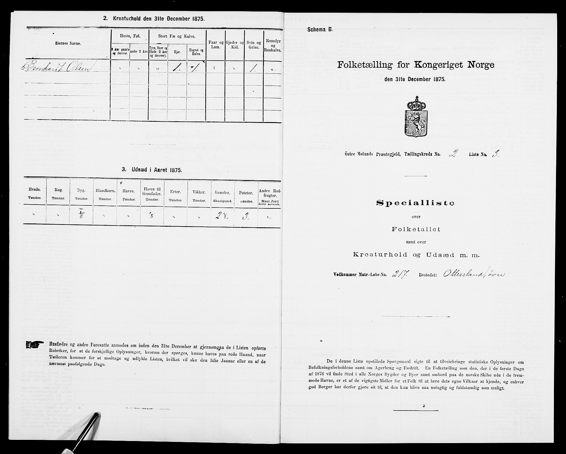 SAK, Folketelling 1875 for 0918P Austre Moland prestegjeld, 1875, s. 1102