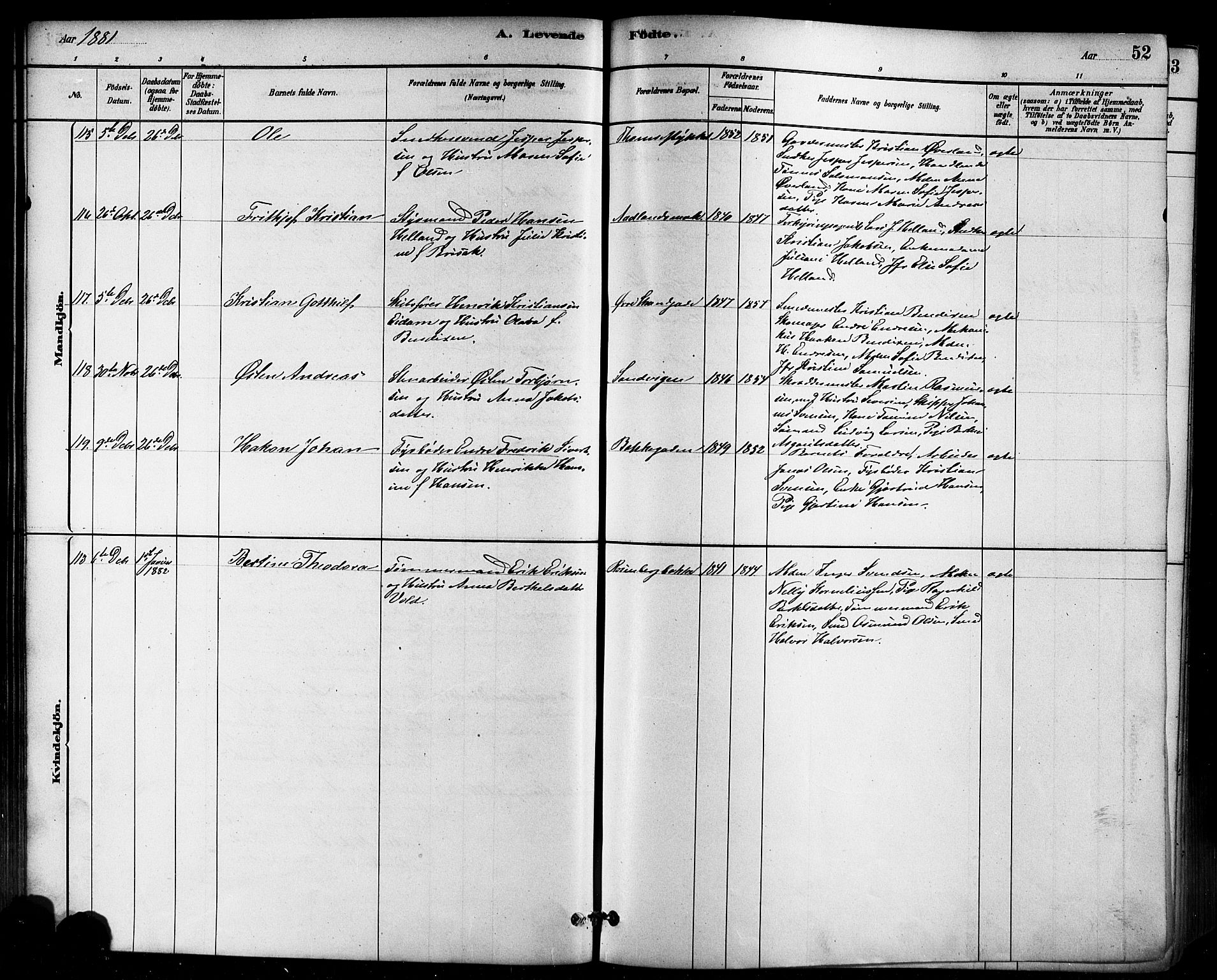 Domkirken sokneprestkontor, AV/SAST-A-101812/001/30/30BB/L0015: Klokkerbok nr. B 15, 1880-1891, s. 52