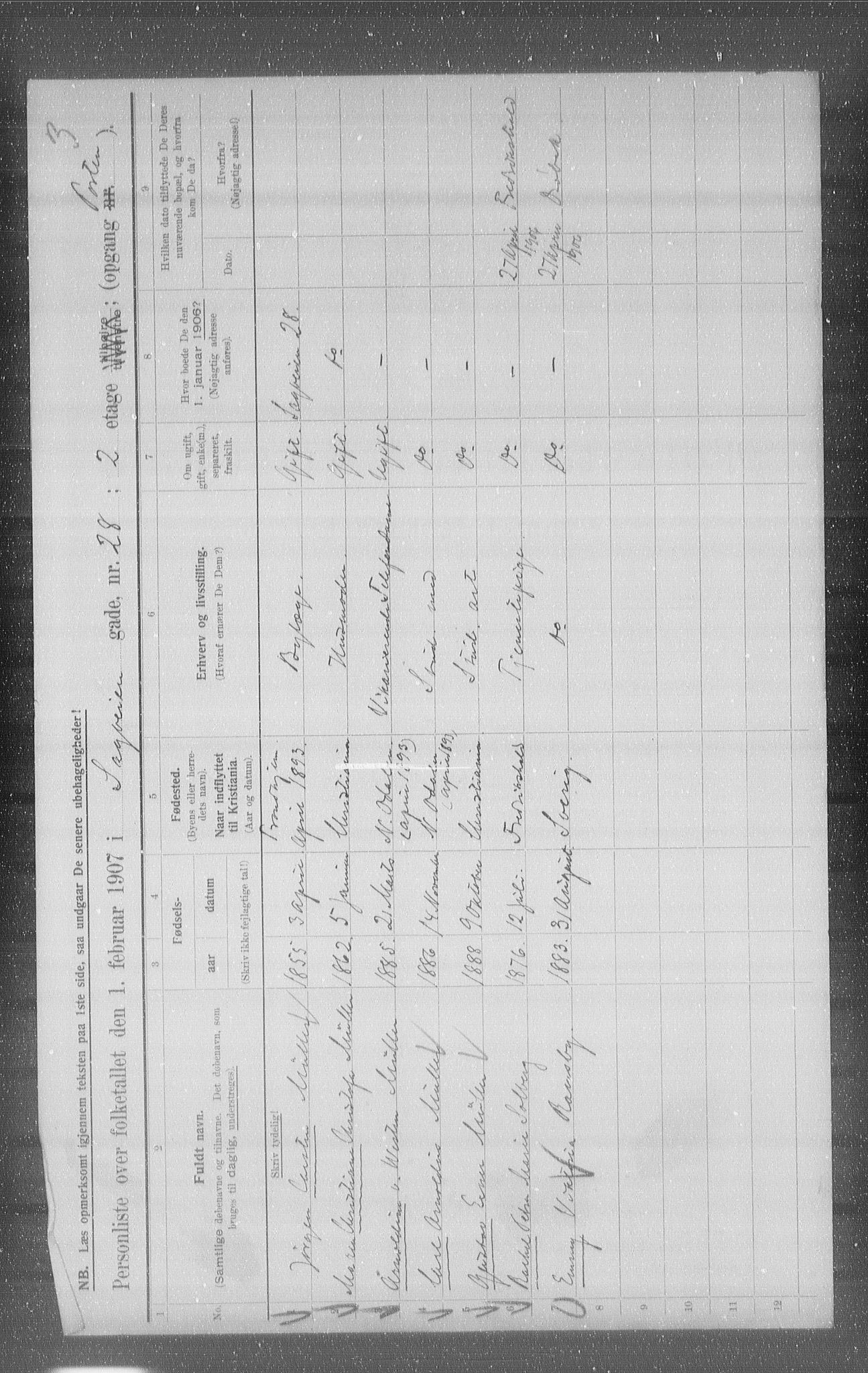 OBA, Kommunal folketelling 1.2.1907 for Kristiania kjøpstad, 1907, s. 44296