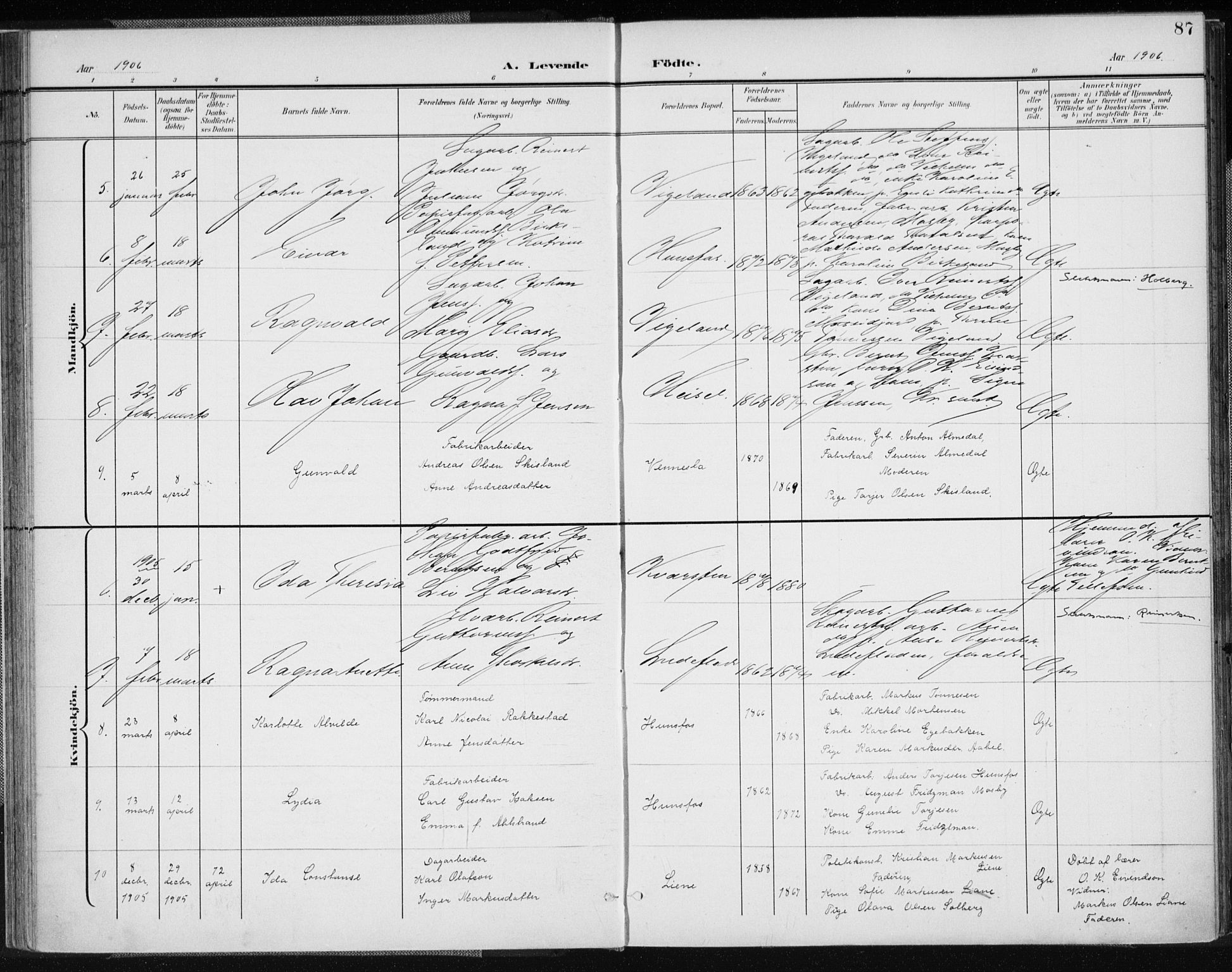 Vennesla sokneprestkontor, AV/SAK-1111-0045/Fa/Fab/L0005: Ministerialbok nr. A 5, 1897-1909, s. 87