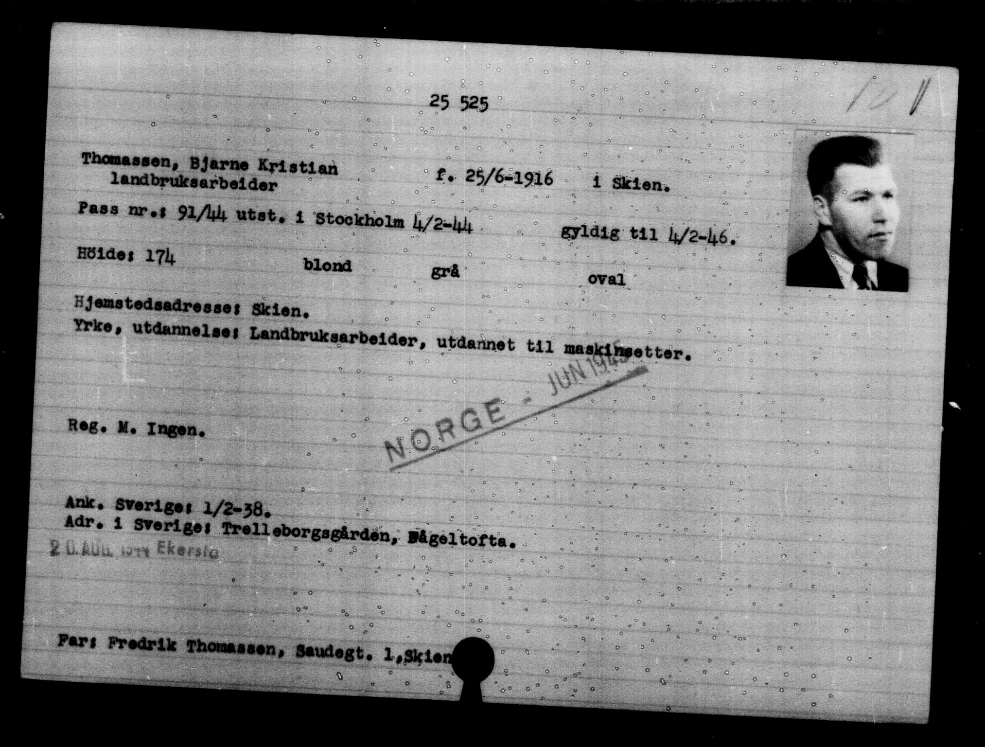 Utenriksstasjonene, Legasjonen i Stockholm, Flyktningkontoret, AV/RA-S-6753/V/Va/L0011: Kjesäterkartoteket, flyktning nr. 25300-28349, 1940-1945, s. 238