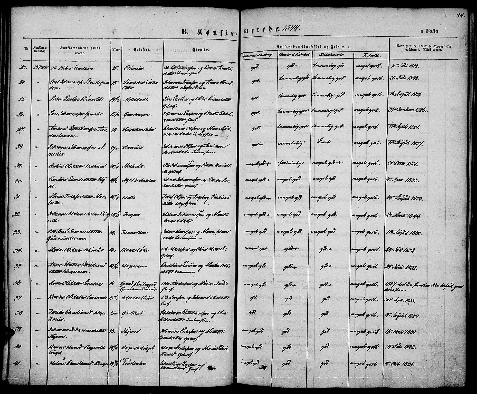Vestre Toten prestekontor, AV/SAH-PREST-108/H/Ha/Haa/L0004: Ministerialbok nr. 4, 1844-1849, s. 84