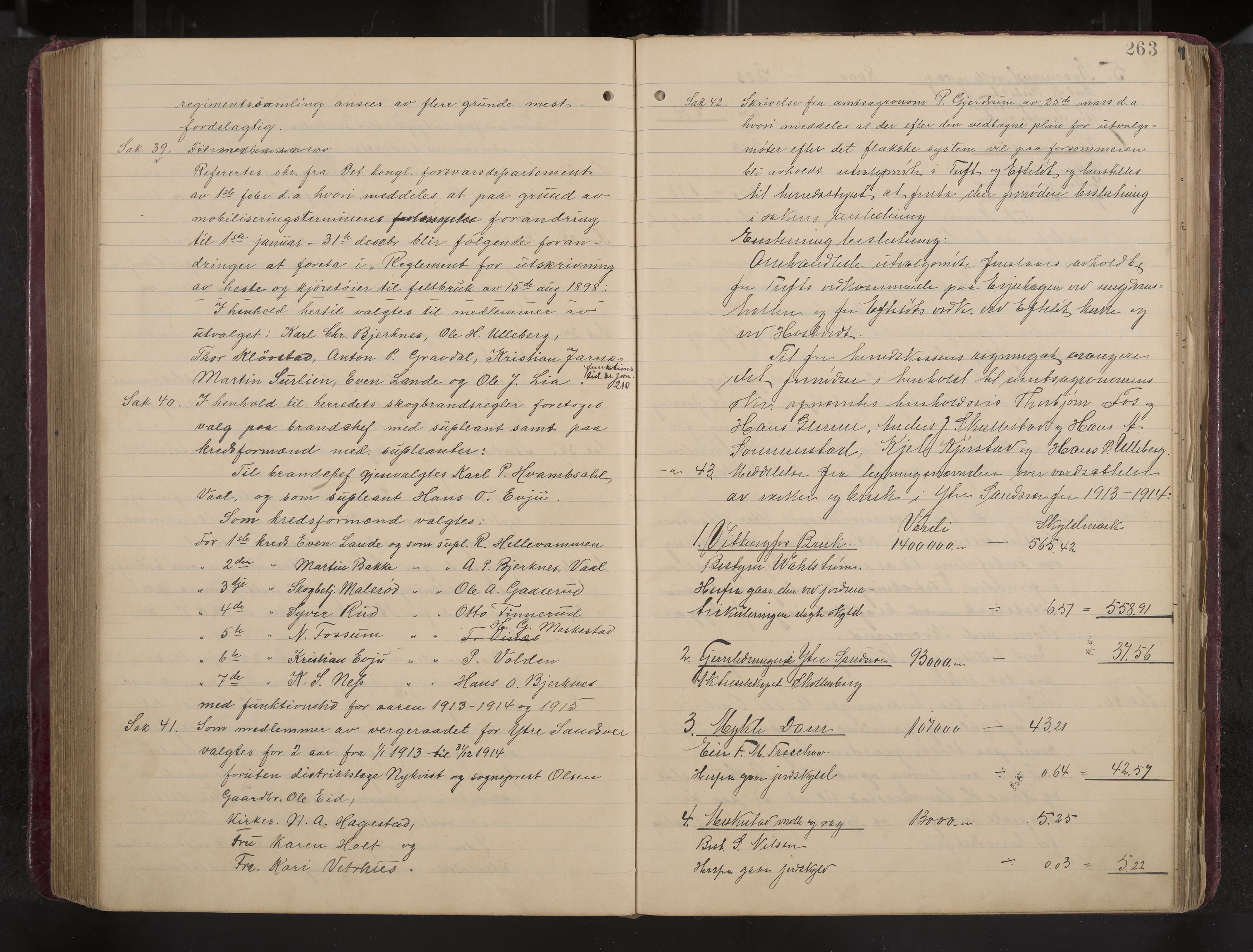 Ytre Sandsvær formannskap og sentraladministrasjon, IKAK/0629021/A/Aa/L0001: Møtebok med register, 1902-1919, s. 263