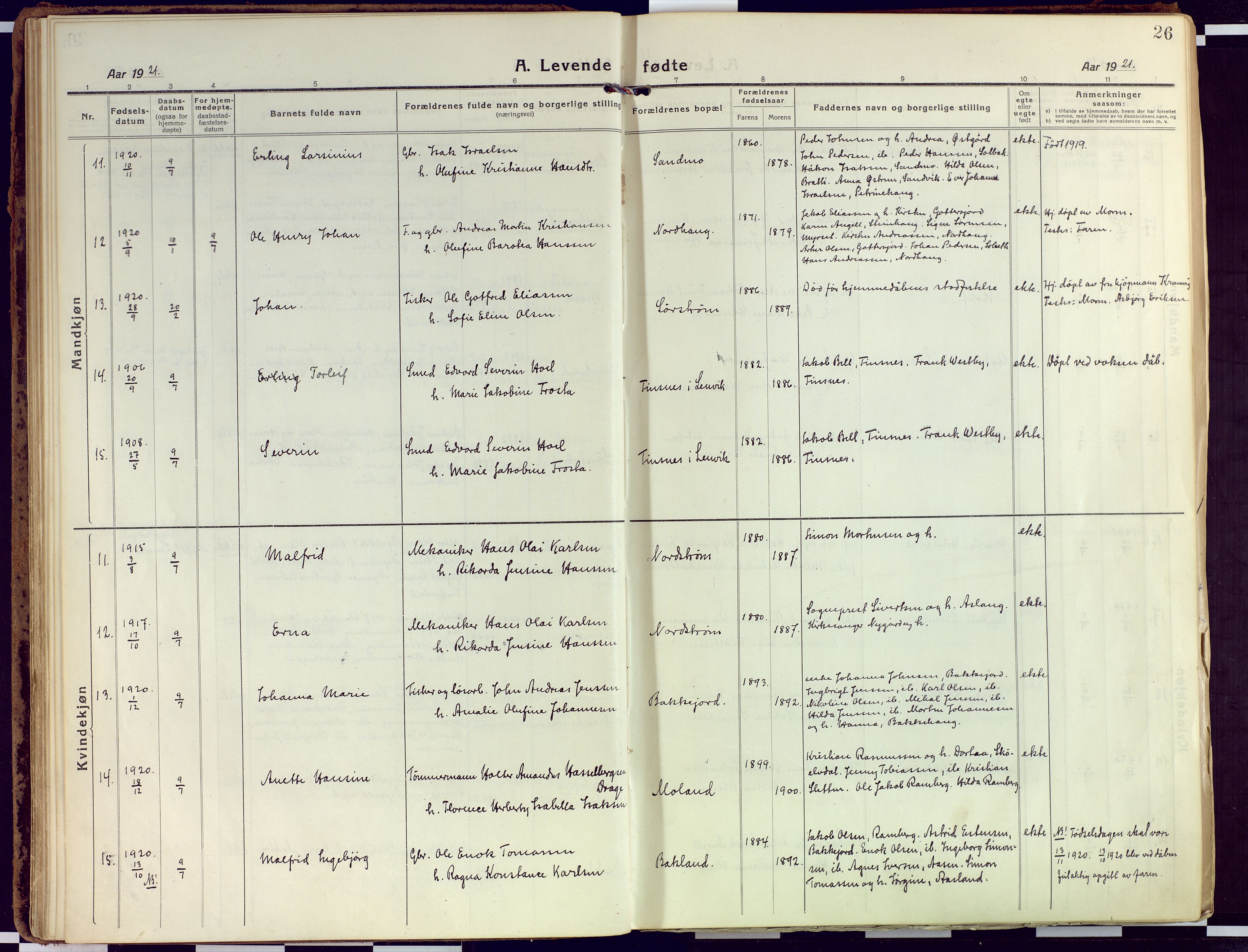 Tranøy sokneprestkontor, SATØ/S-1313/I/Ia/Iaa/L0015kirke: Ministerialbok nr. 15, 1919-1928, s. 26