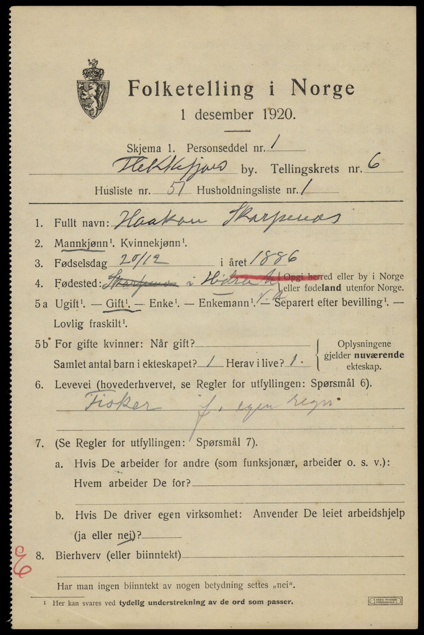 SAK, Folketelling 1920 for 1004 Flekkefjord kjøpstad, 1920, s. 6382