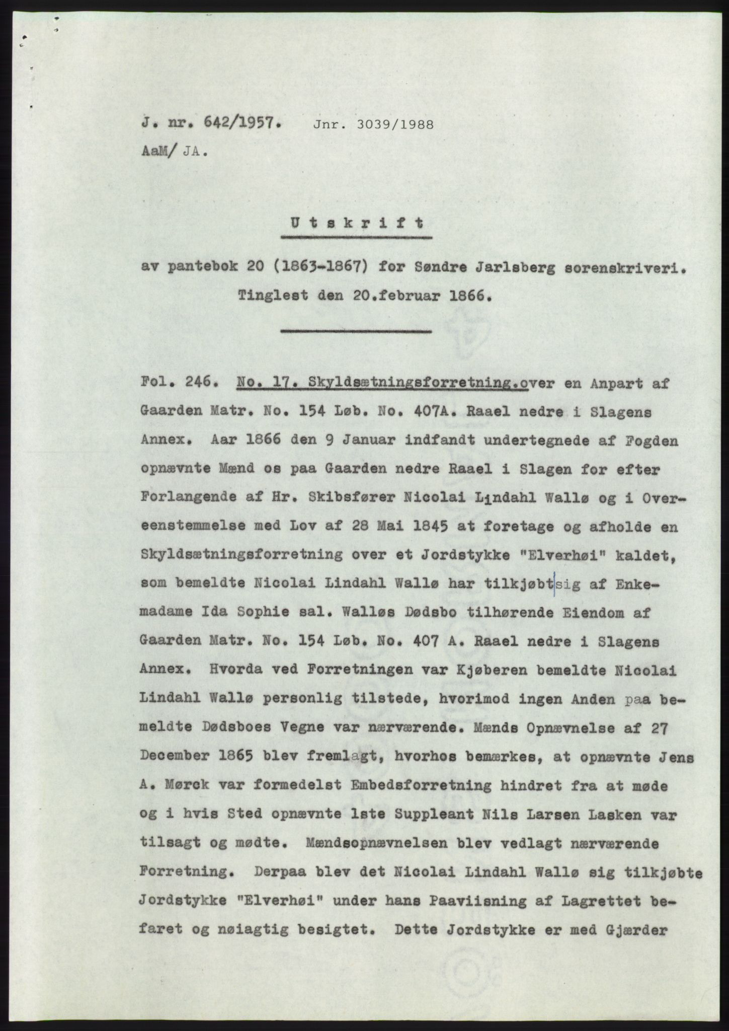 Statsarkivet i Kongsberg, AV/SAKO-A-0001/E/Ee/L0009: Avskrifter, SAO jnr. 354/1957 - 770/1957, 1957, s. 278