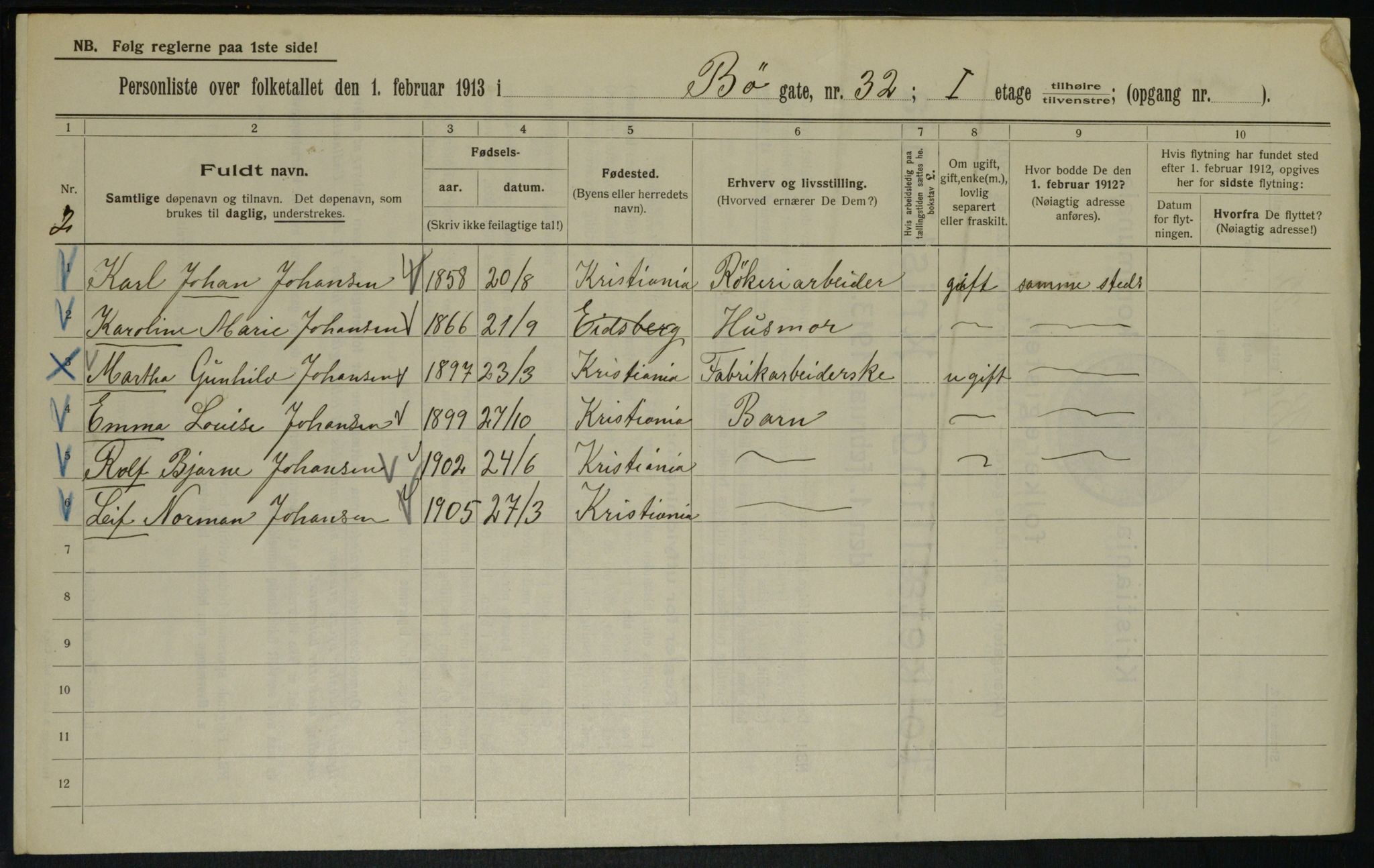 OBA, Kommunal folketelling 1.2.1913 for Kristiania, 1913, s. 11386