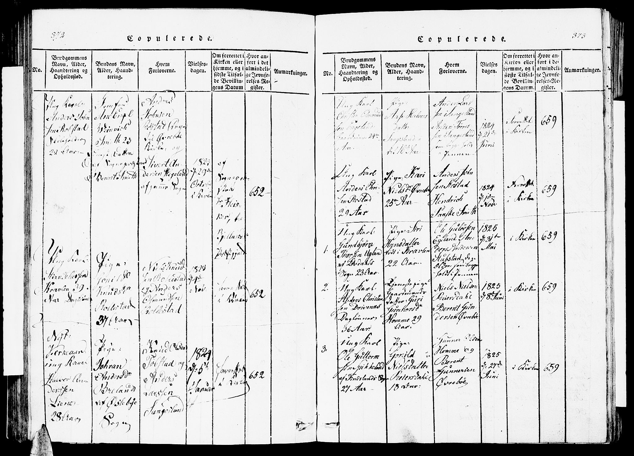 Vennesla sokneprestkontor, AV/SAK-1111-0045/Fb/Fbc/L0001: Klokkerbok nr. B 1, 1820-1834, s. 372-373