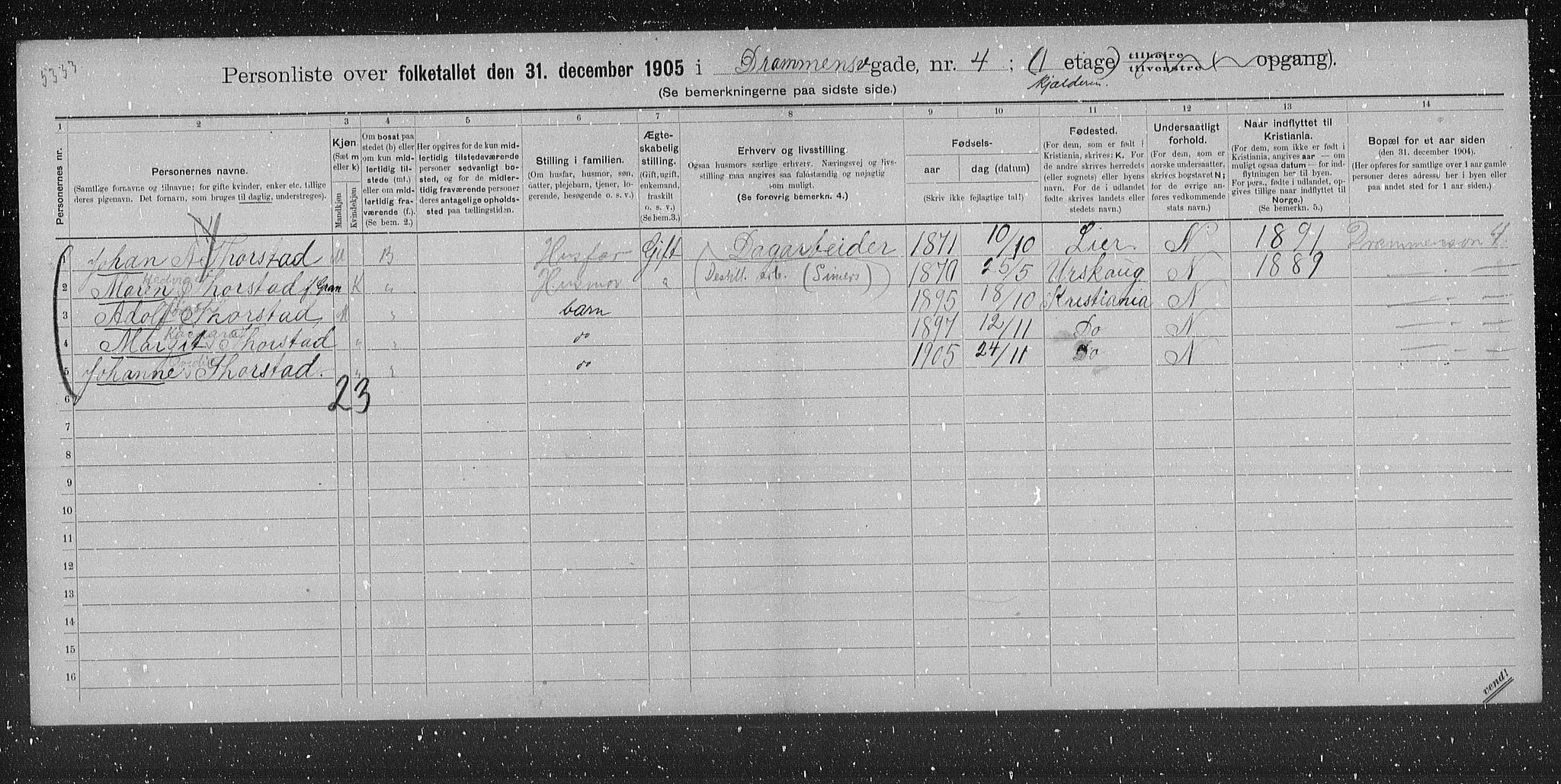 OBA, Kommunal folketelling 31.12.1905 for Kristiania kjøpstad, 1905, s. 8425