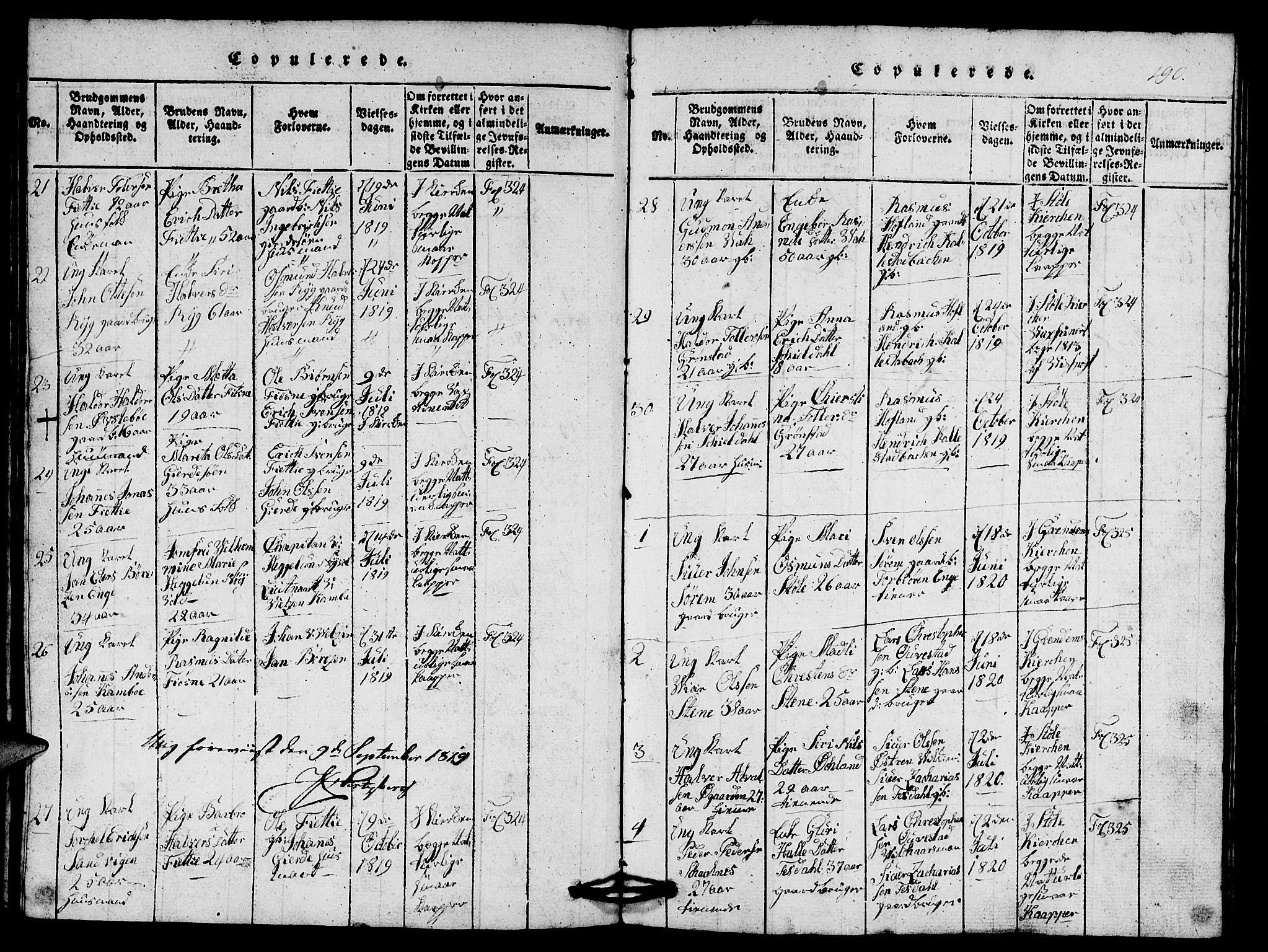 Etne sokneprestembete, SAB/A-75001/H/Hab: Klokkerbok nr. A 1, 1815-1849, s. 190