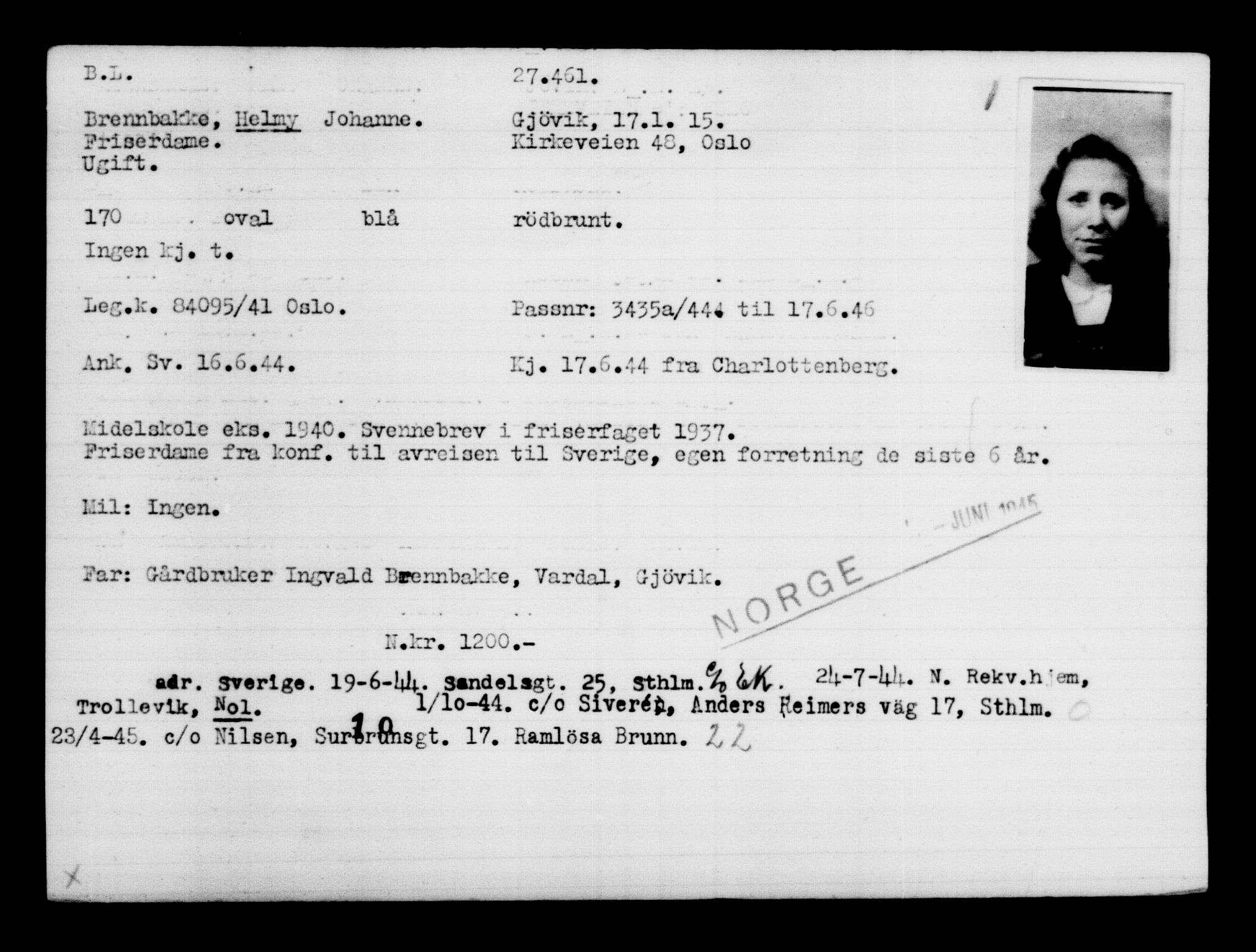 Utenriksstasjonene, Legasjonen i Stockholm, Flyktningkontoret, AV/RA-S-6753/V/Va/L0011: Kjesäterkartoteket, flyktninger med registreringsnr. 25300-28349, 1940-1945, s. 2291