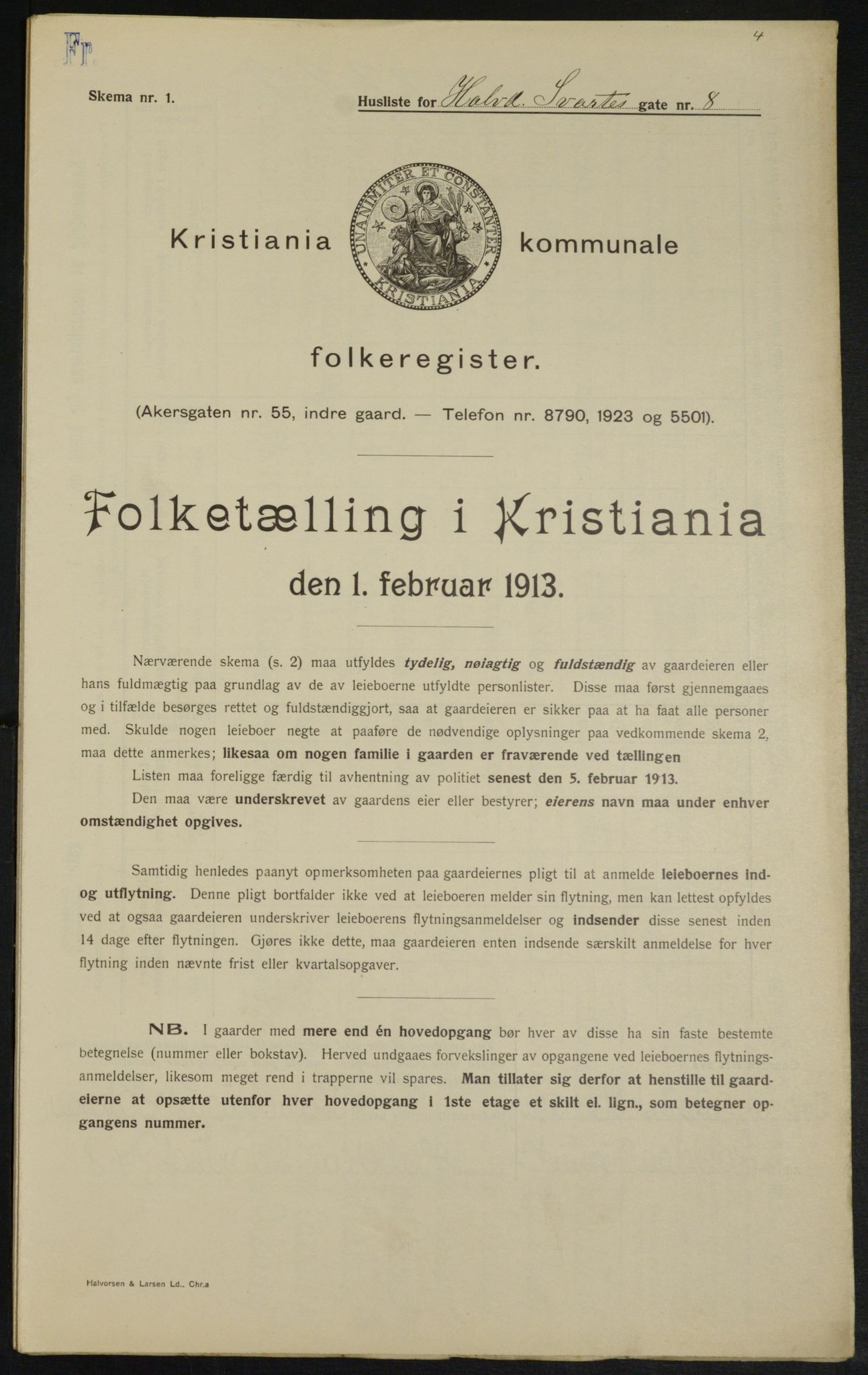 OBA, Kommunal folketelling 1.2.1913 for Kristiania, 1913, s. 34209