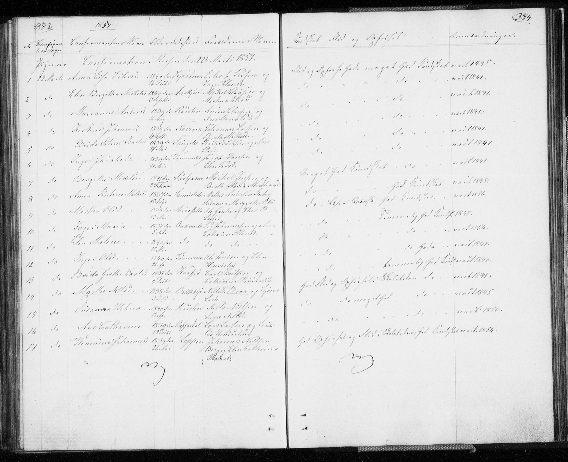 Skjervøy sokneprestkontor, SATØ/S-1300/H/Ha/Hab/L0003klokker: Klokkerbok nr. 3, 1849-1861, s. 383-384