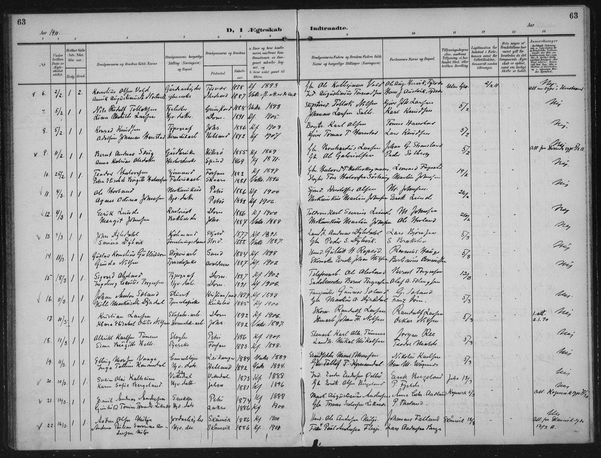 Domkirken sokneprestkontor, SAST/A-101812/002/A/L0016: Ministerialbok nr. A 33, 1905-1922, s. 63