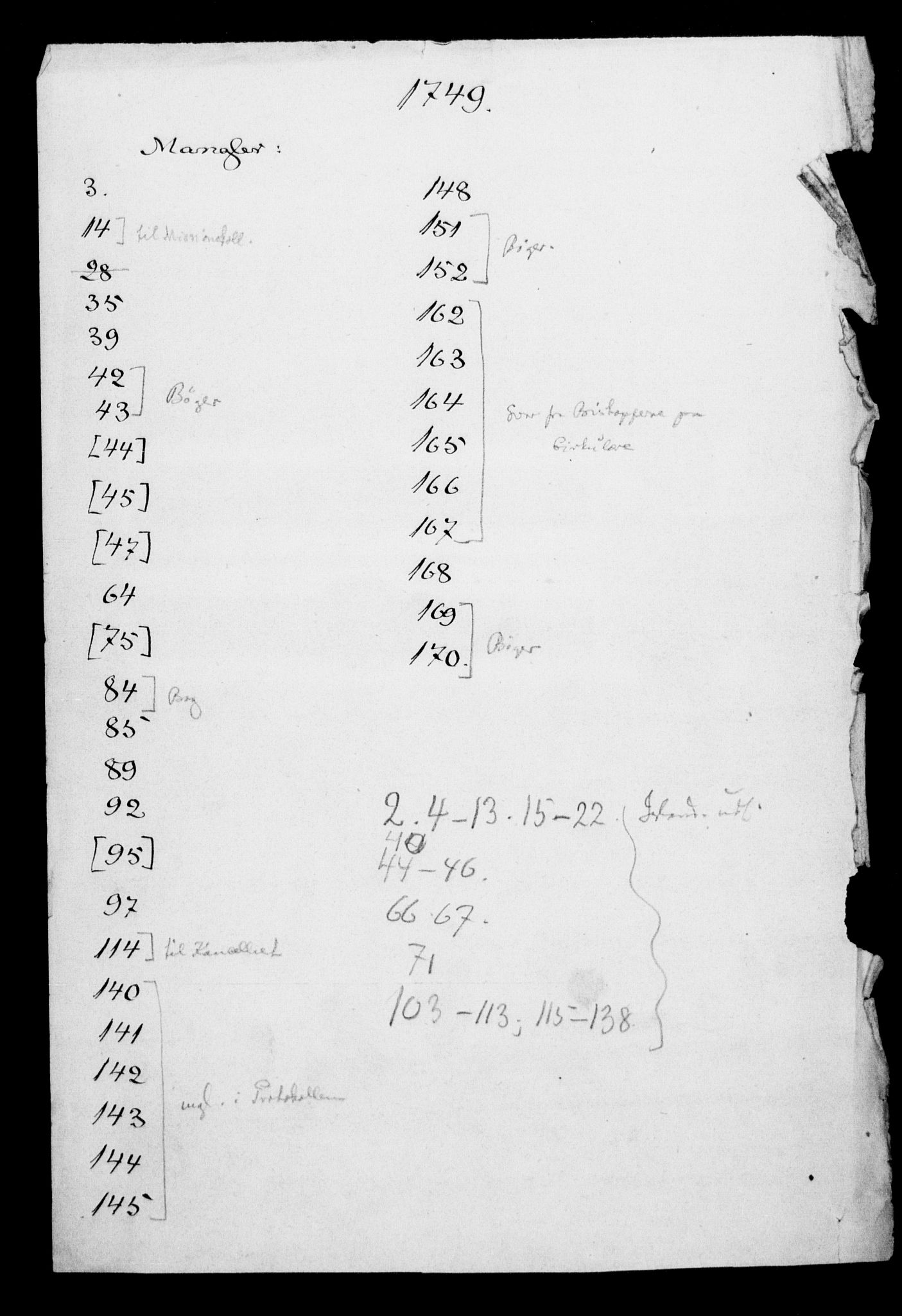 Generalkirkeinspektionskollegiet, DRA/A-0008/F4-06/F4-06-19: Protokollerede indkomne sager, 1749