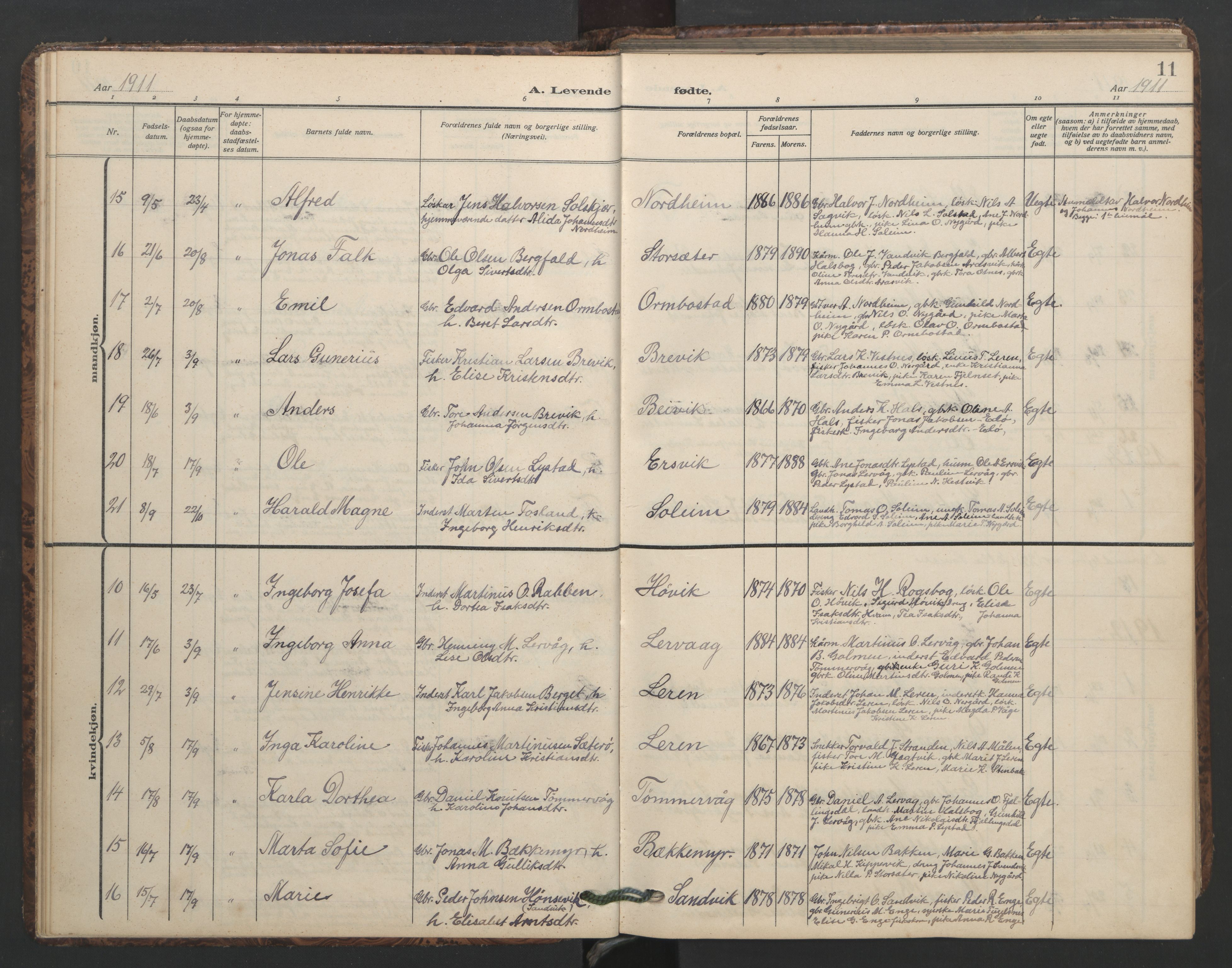 Ministerialprotokoller, klokkerbøker og fødselsregistre - Møre og Romsdal, AV/SAT-A-1454/577/L0897: Klokkerbok nr. 577C01, 1909-1946, s. 11