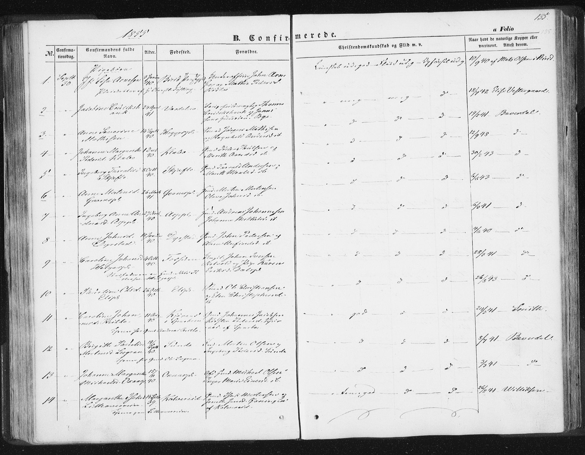 Ministerialprotokoller, klokkerbøker og fødselsregistre - Nord-Trøndelag, SAT/A-1458/746/L0446: Ministerialbok nr. 746A05, 1846-1859, s. 135