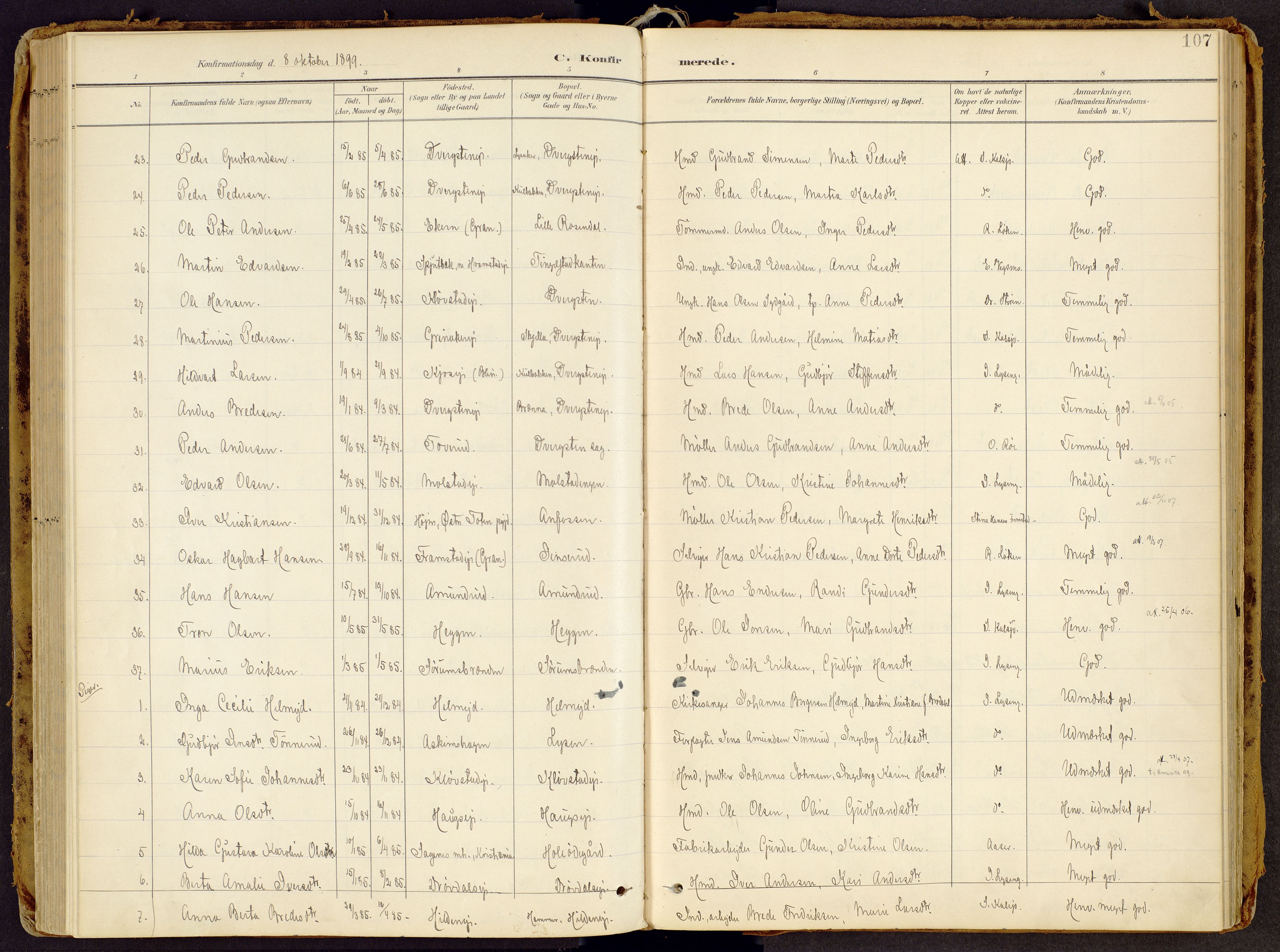Brandbu prestekontor, AV/SAH-PREST-114/H/Ha/Haa/L0002: Ministerialbok nr. 2, 1899-1914, s. 107