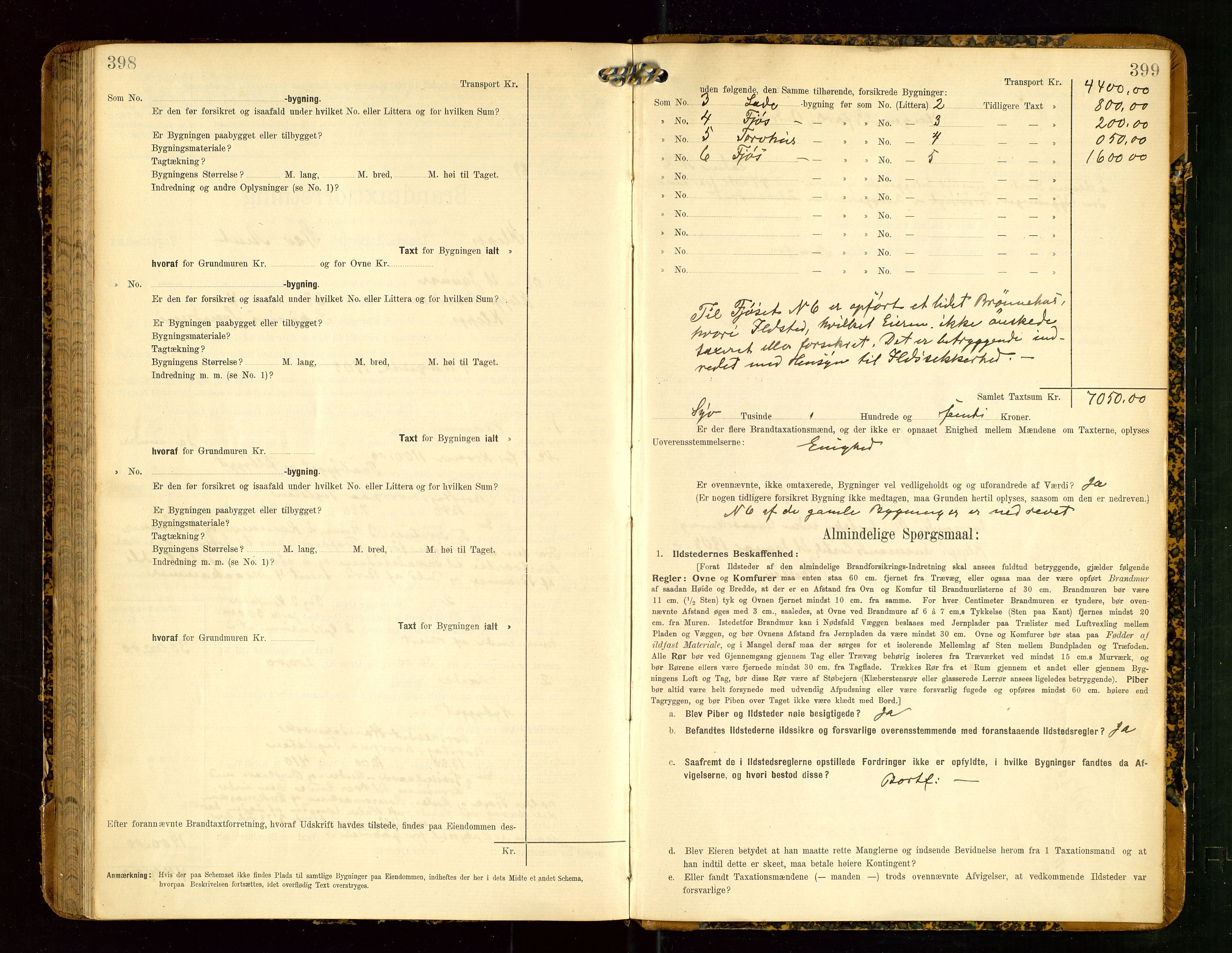 Klepp lensmannskontor, AV/SAST-A-100163/Goc/L0004: "Brandtaxationsprotokol" m/register, 1906-1908, s. 398-399