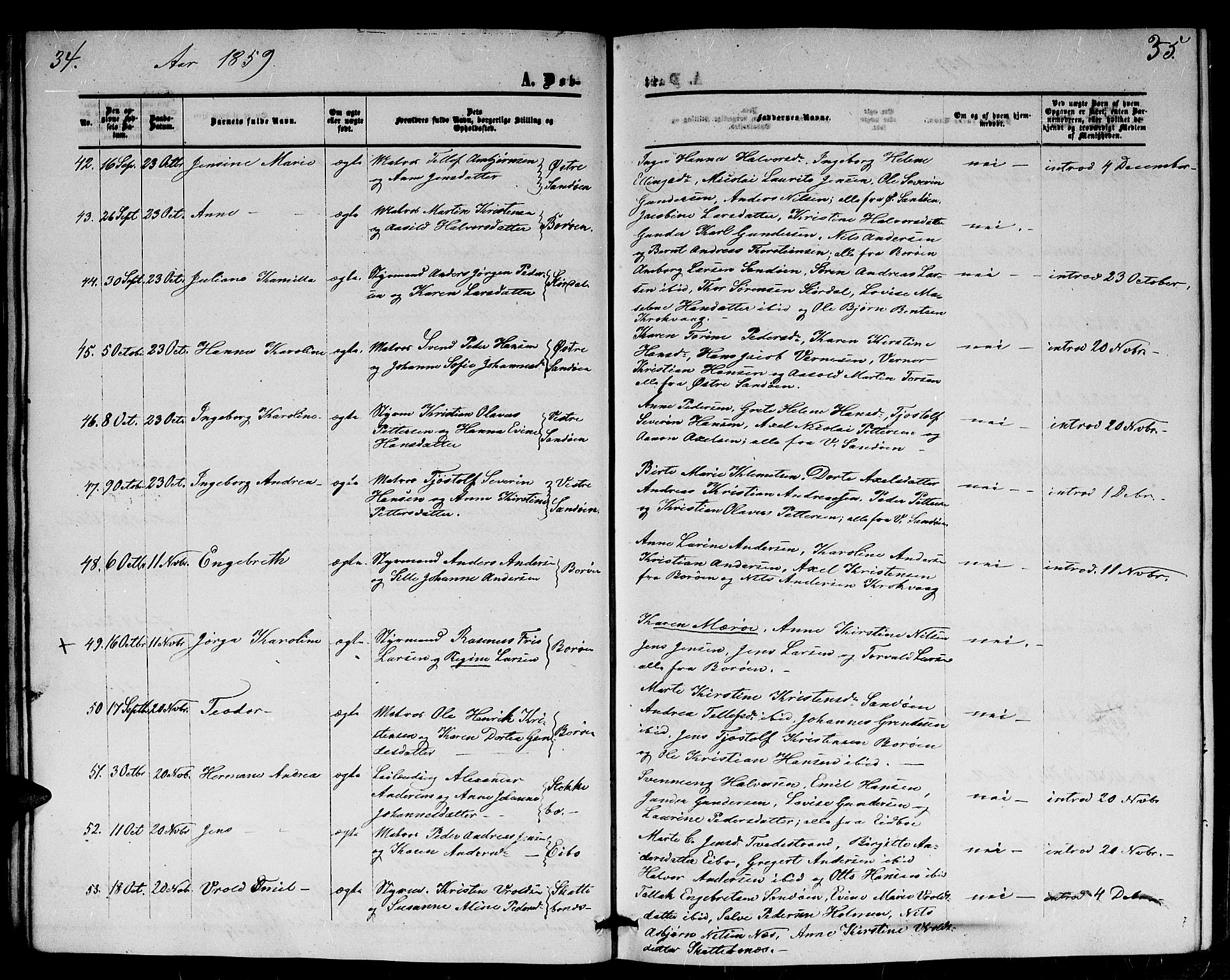 Dypvåg sokneprestkontor, AV/SAK-1111-0007/F/Fb/Fba/L0011: Klokkerbok nr. B 11, 1857-1872, s. 34-35