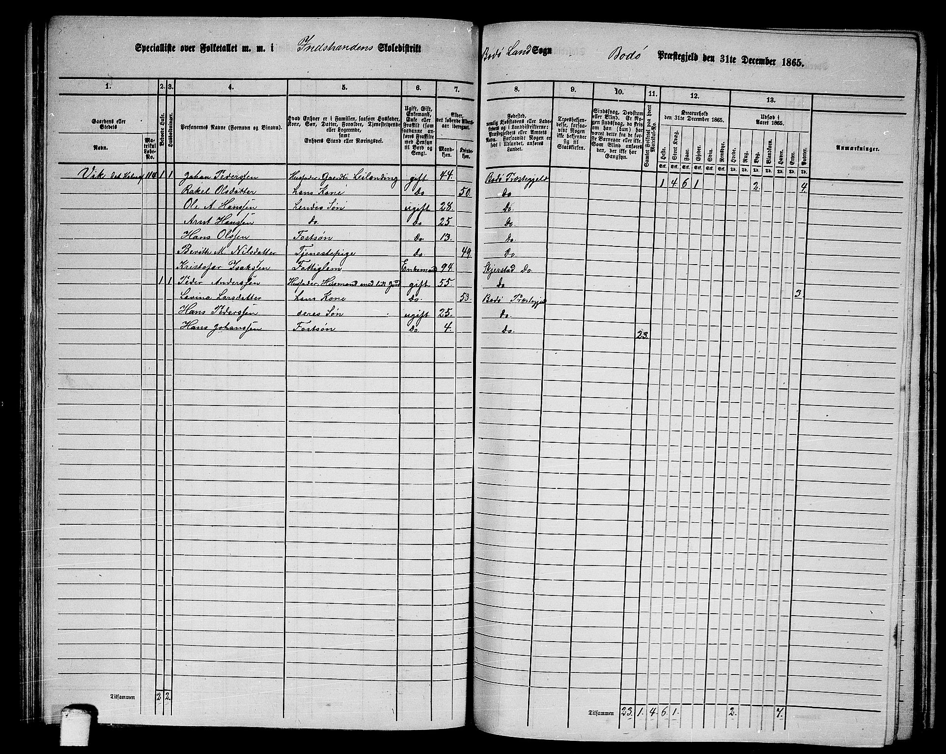 RA, Folketelling 1865 for 1843L Bodø prestegjeld, Bodø landsokn, 1865, s. 71