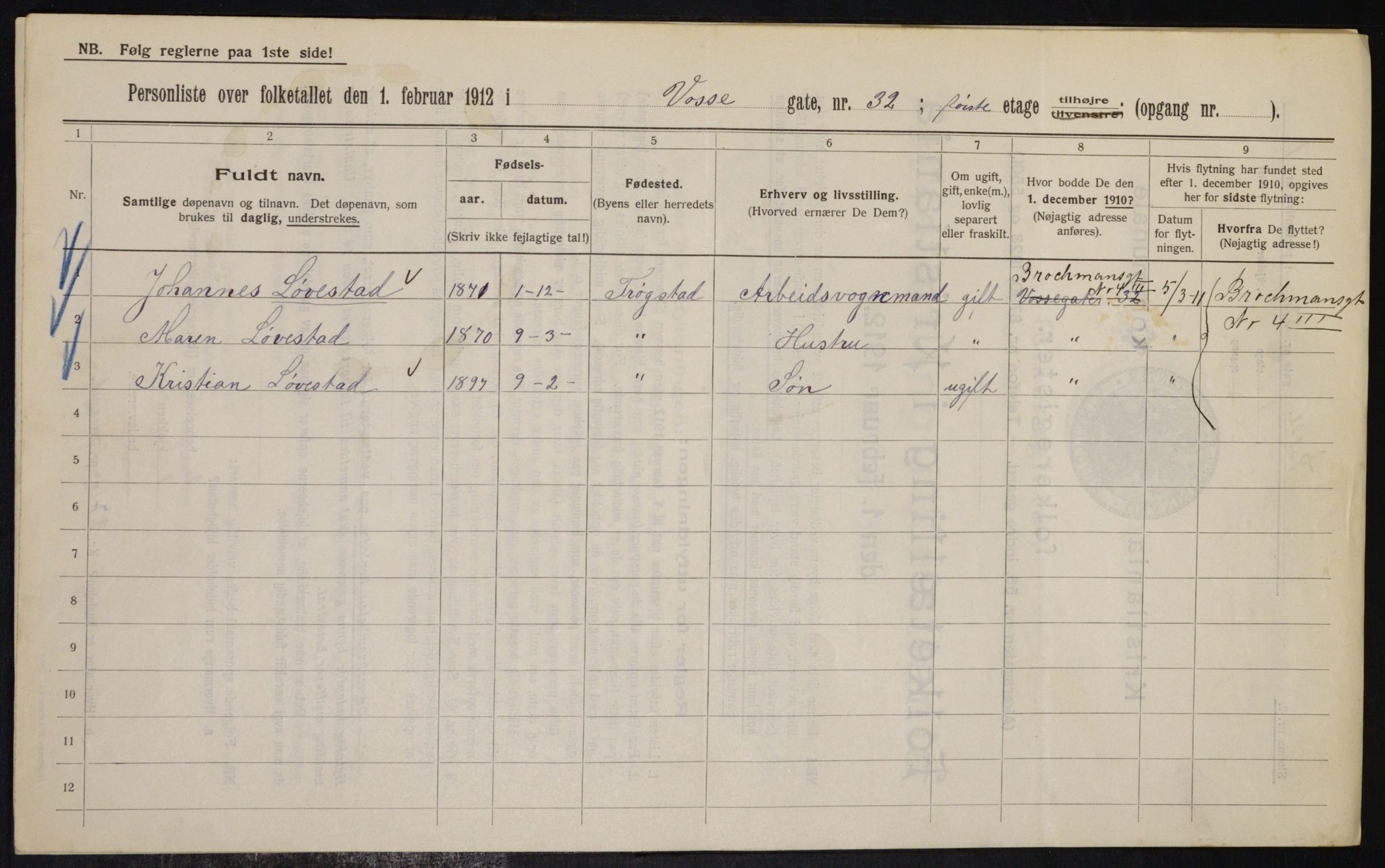 OBA, Kommunal folketelling 1.2.1912 for Kristiania, 1912, s. 125522