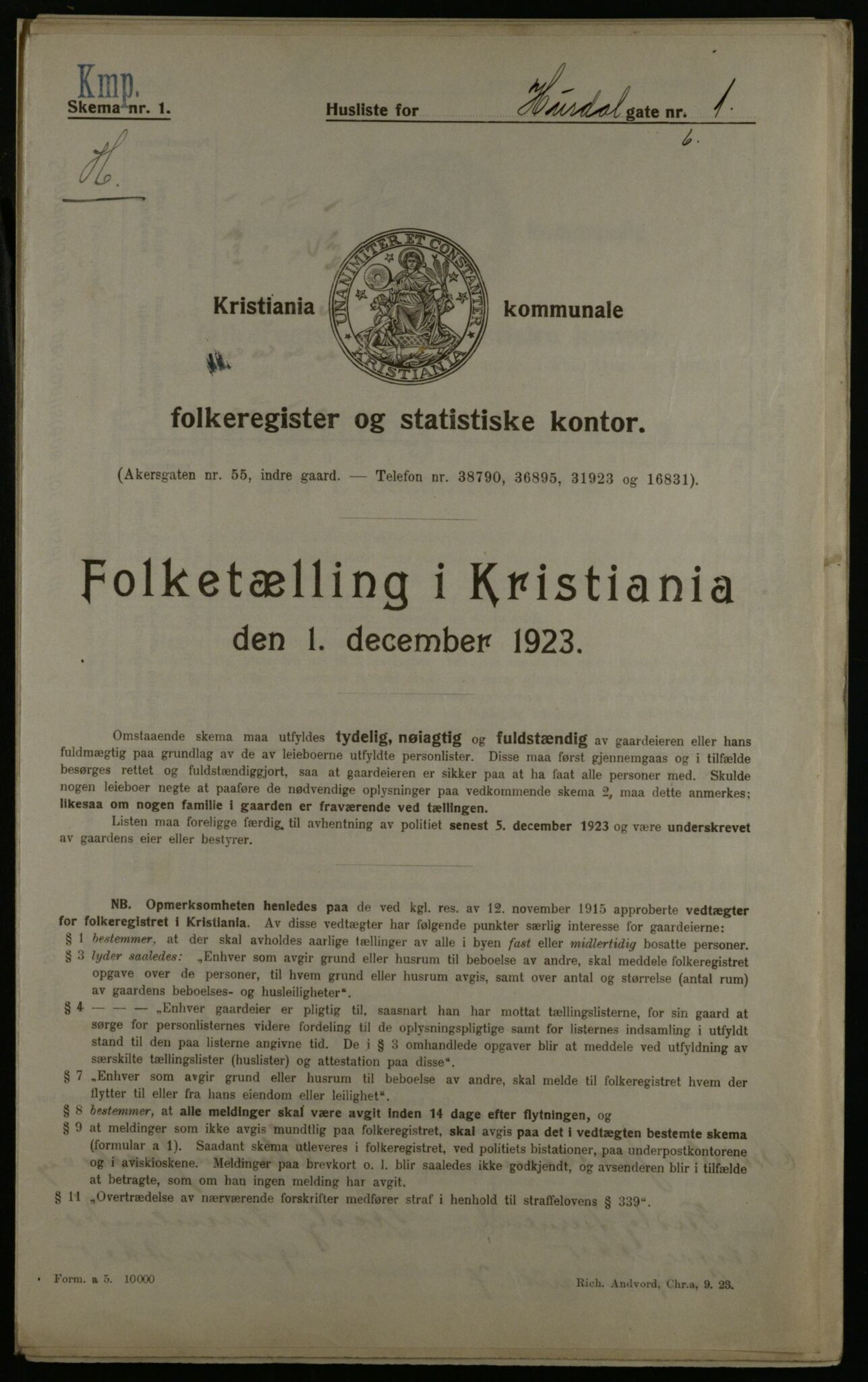 OBA, Kommunal folketelling 1.12.1923 for Kristiania, 1923, s. 47063