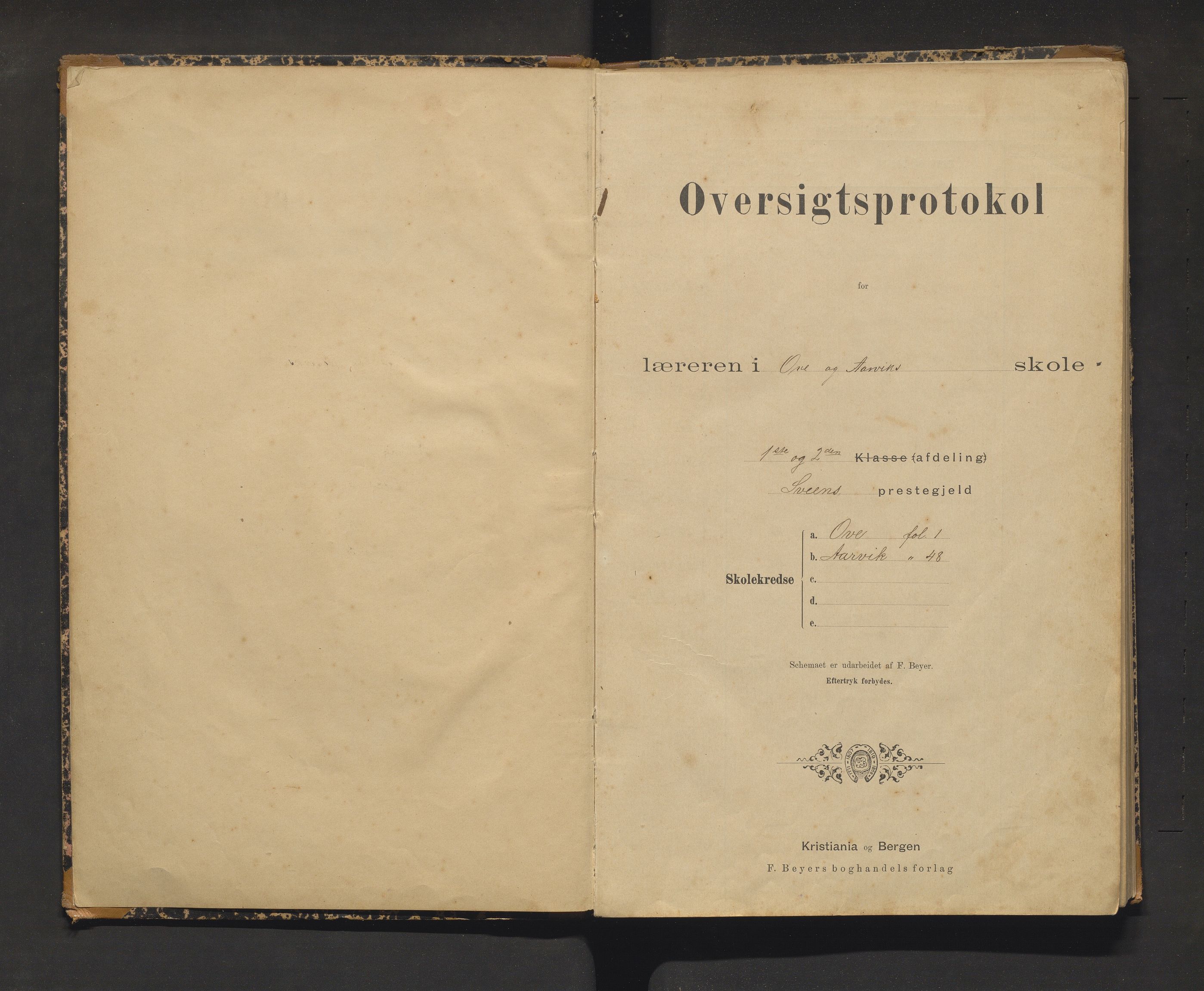 Vikebygd kommune. Barneskulane, IKAH/1215-231/F/Fa/L0006: Skuleprotokoll for Ove og Årvik krinsar, 1892-1910