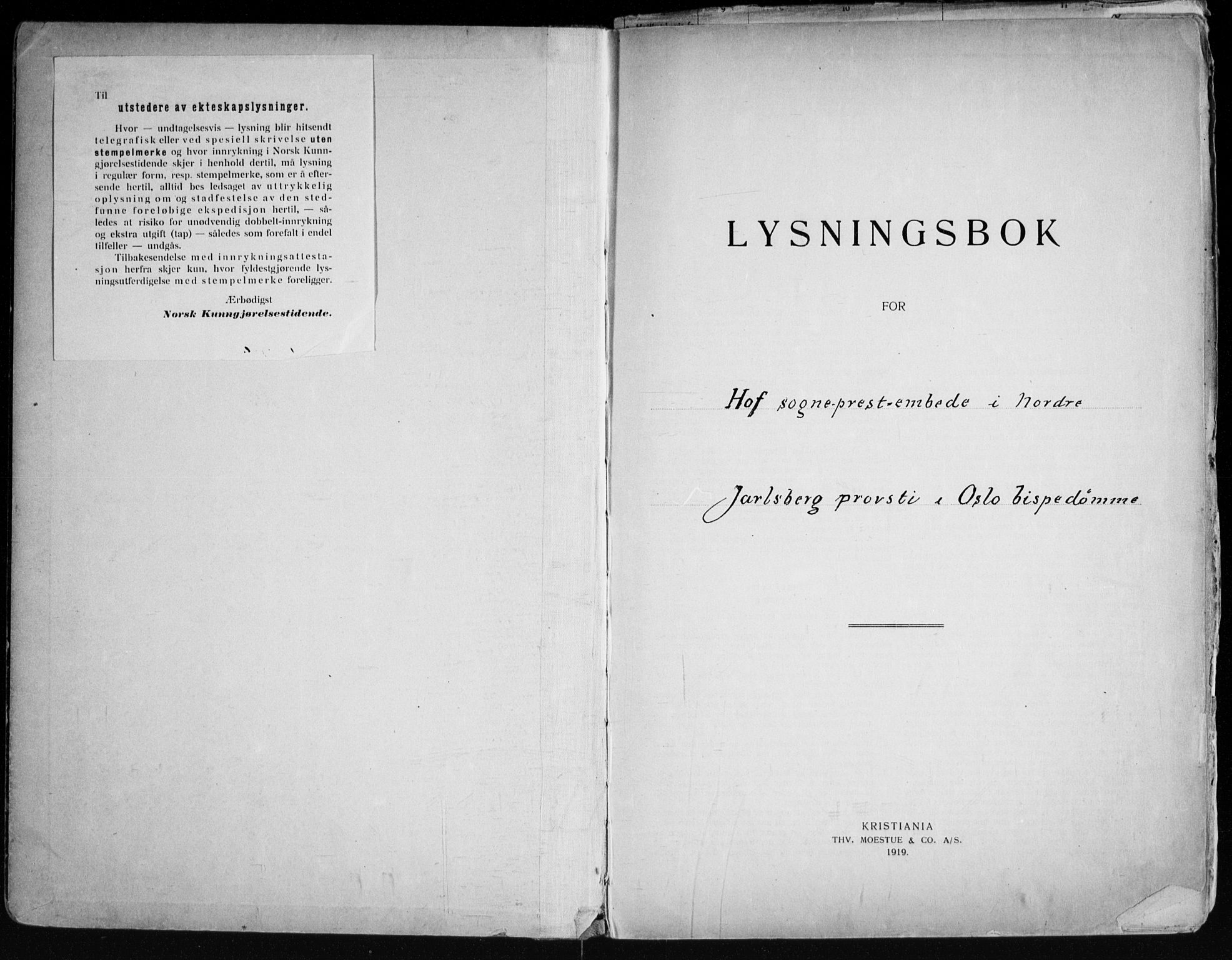 Hof kirkebøker, SAKO/A-64/H/Ha/L0001: Lysningsprotokoll nr. 1, 1919-1957