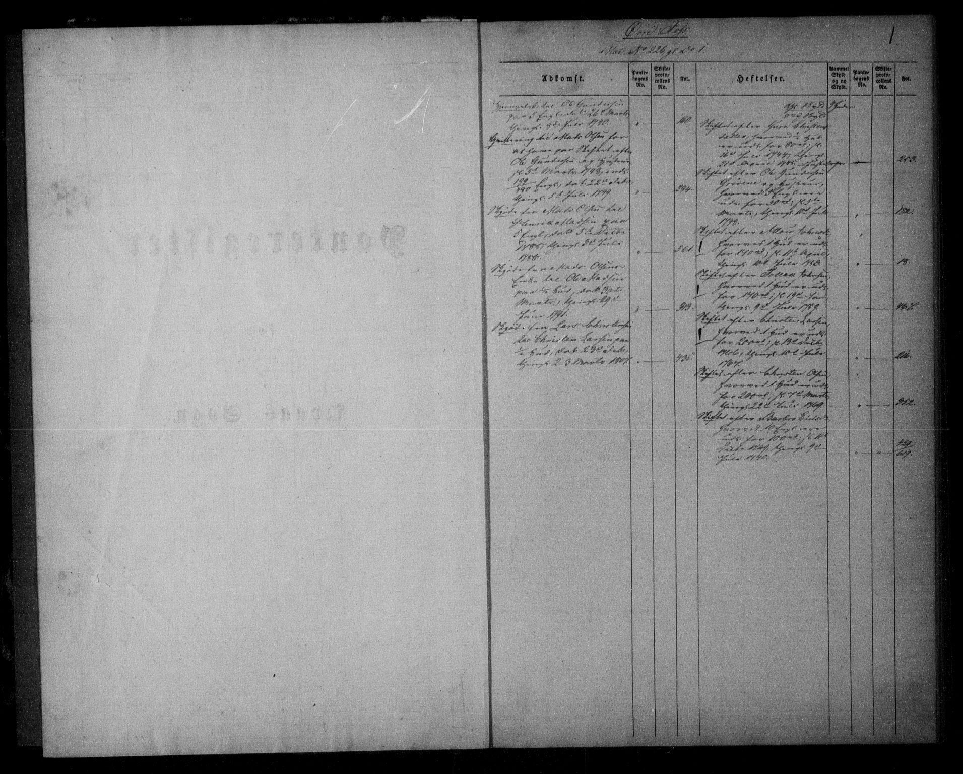 Lister sorenskriveri, SAK/1221-0003/G/Ga/L0003: Panteregister nr. 3, 1738-1810, s. 1