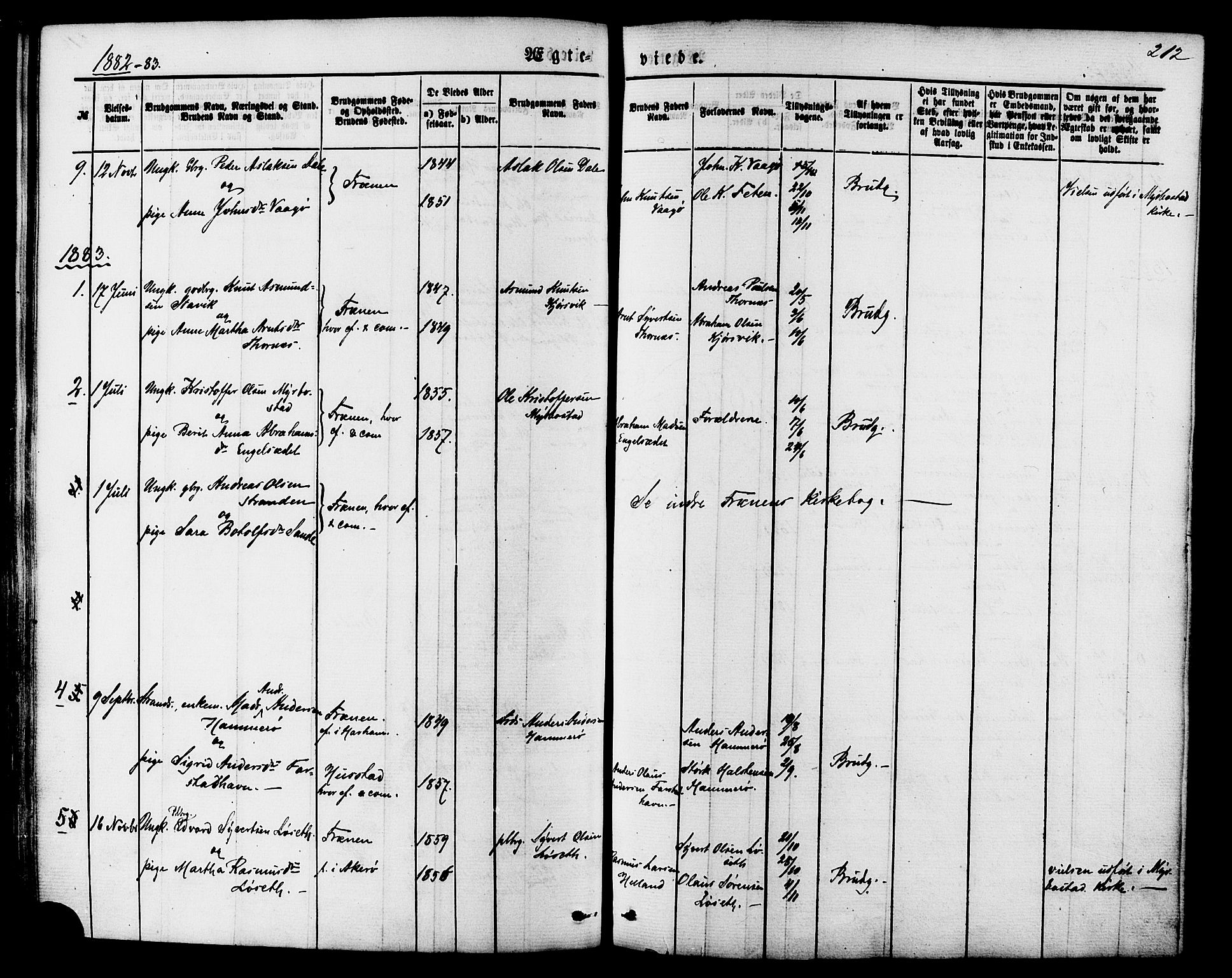 Ministerialprotokoller, klokkerbøker og fødselsregistre - Møre og Romsdal, SAT/A-1454/565/L0749: Ministerialbok nr. 565A03, 1871-1886, s. 212