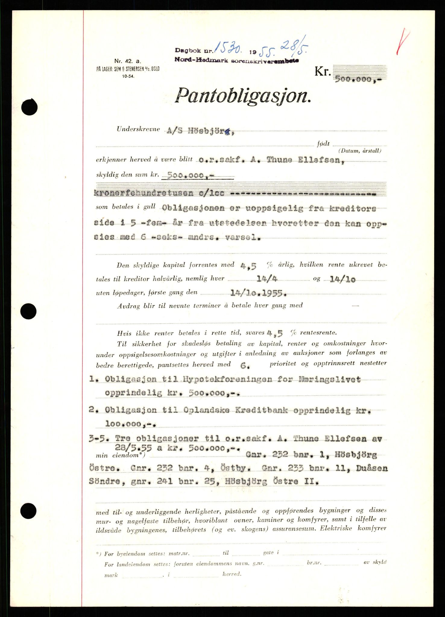 Nord-Hedmark sorenskriveri, SAH/TING-012/H/Hb/Hbf/L0032: Pantebok nr. B32, 1955-1955, Dagboknr: 1530/1952