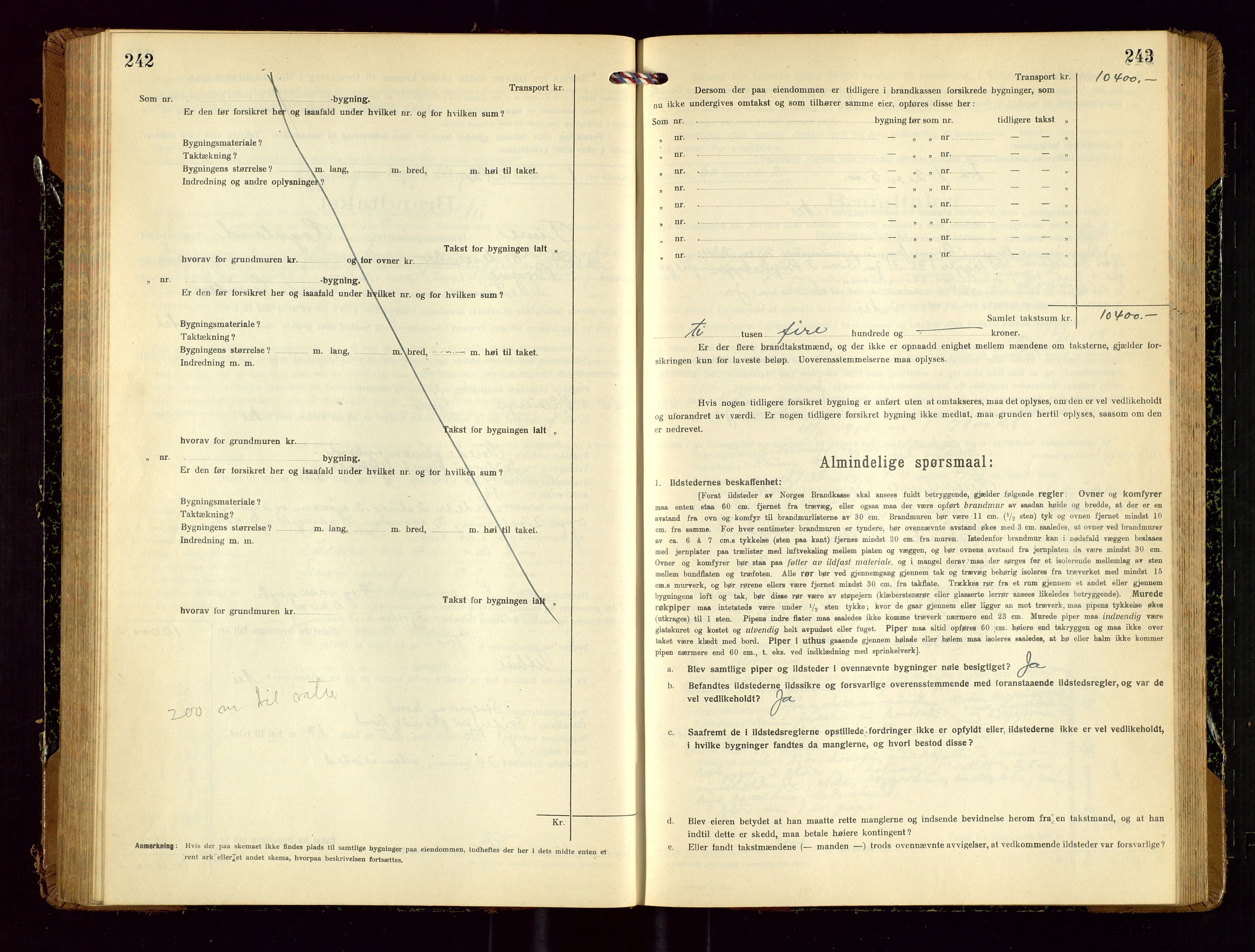 Time lensmannskontor, SAST/A-100420/Gob/L0002: Branntakstprotokoll, 1919-1952, s. 242-243