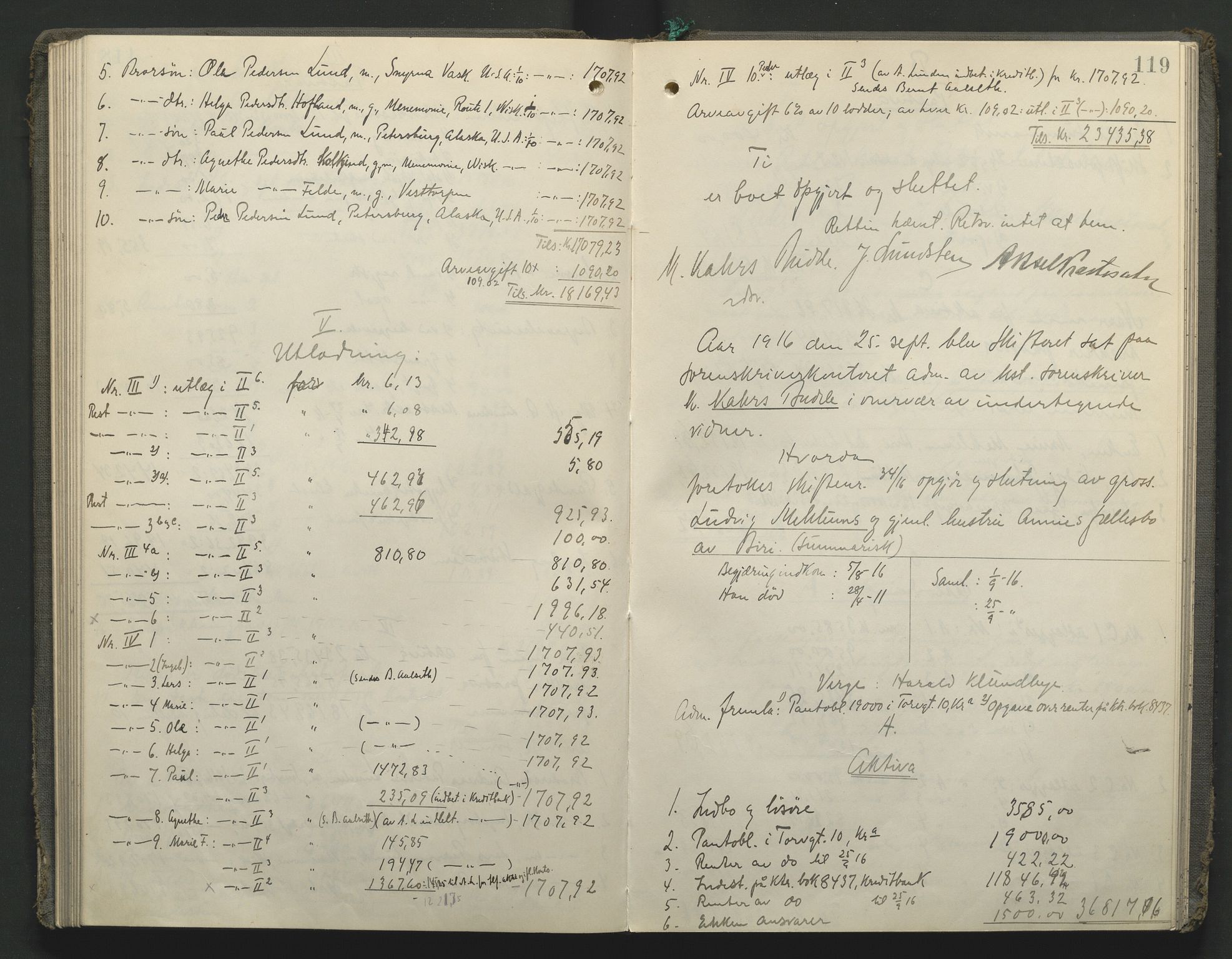 Toten tingrett, SAH/TING-006/J/Jb/L0009: Skifteutlodningsprotokoll - Biri, 1904-1921, s. 119