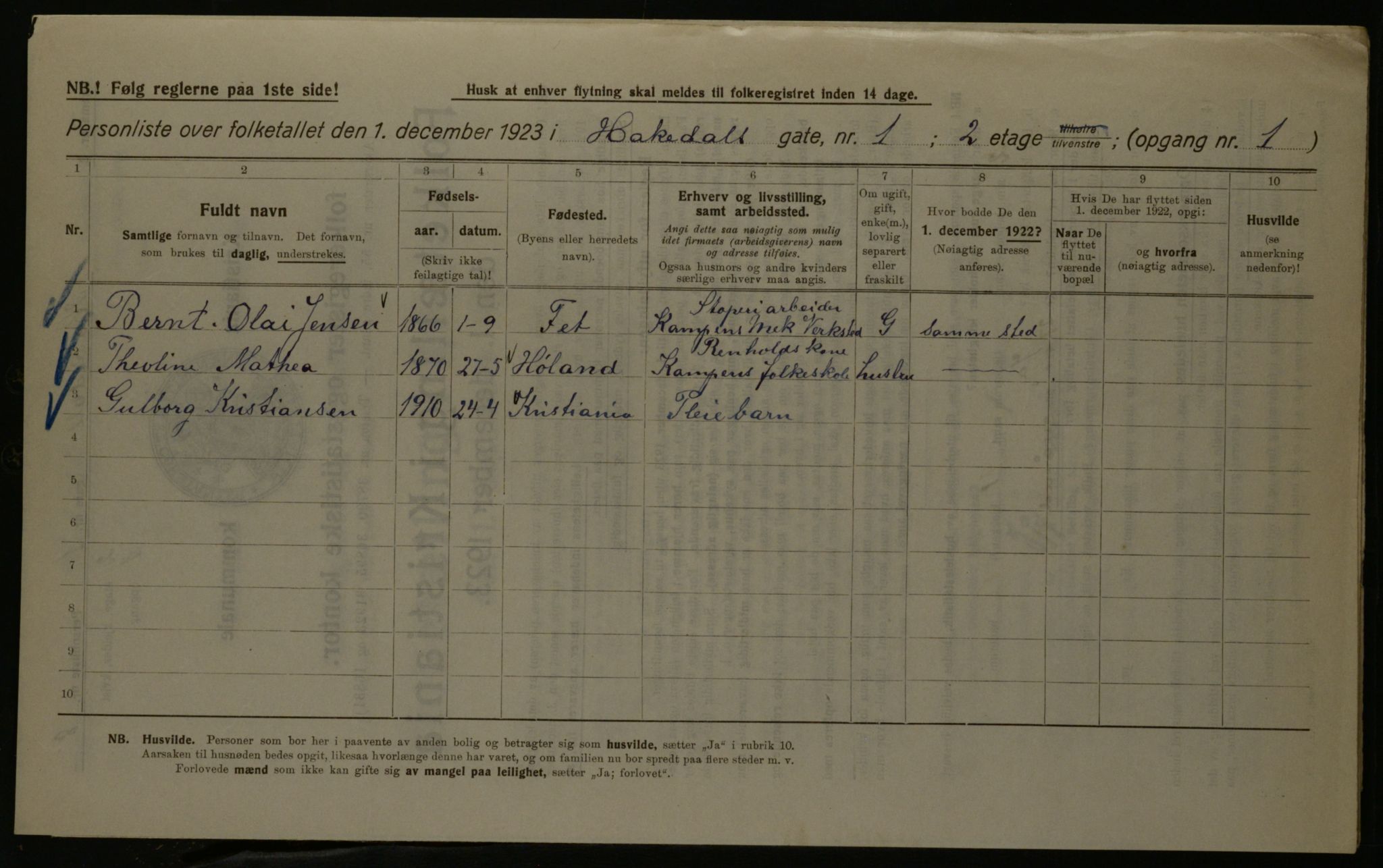 OBA, Kommunal folketelling 1.12.1923 for Kristiania, 1923, s. 27287