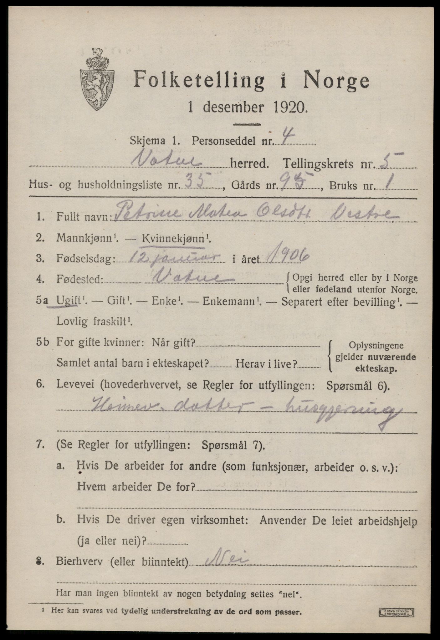 SAT, Folketelling 1920 for 1530 Vatne herred, 1920, s. 2684