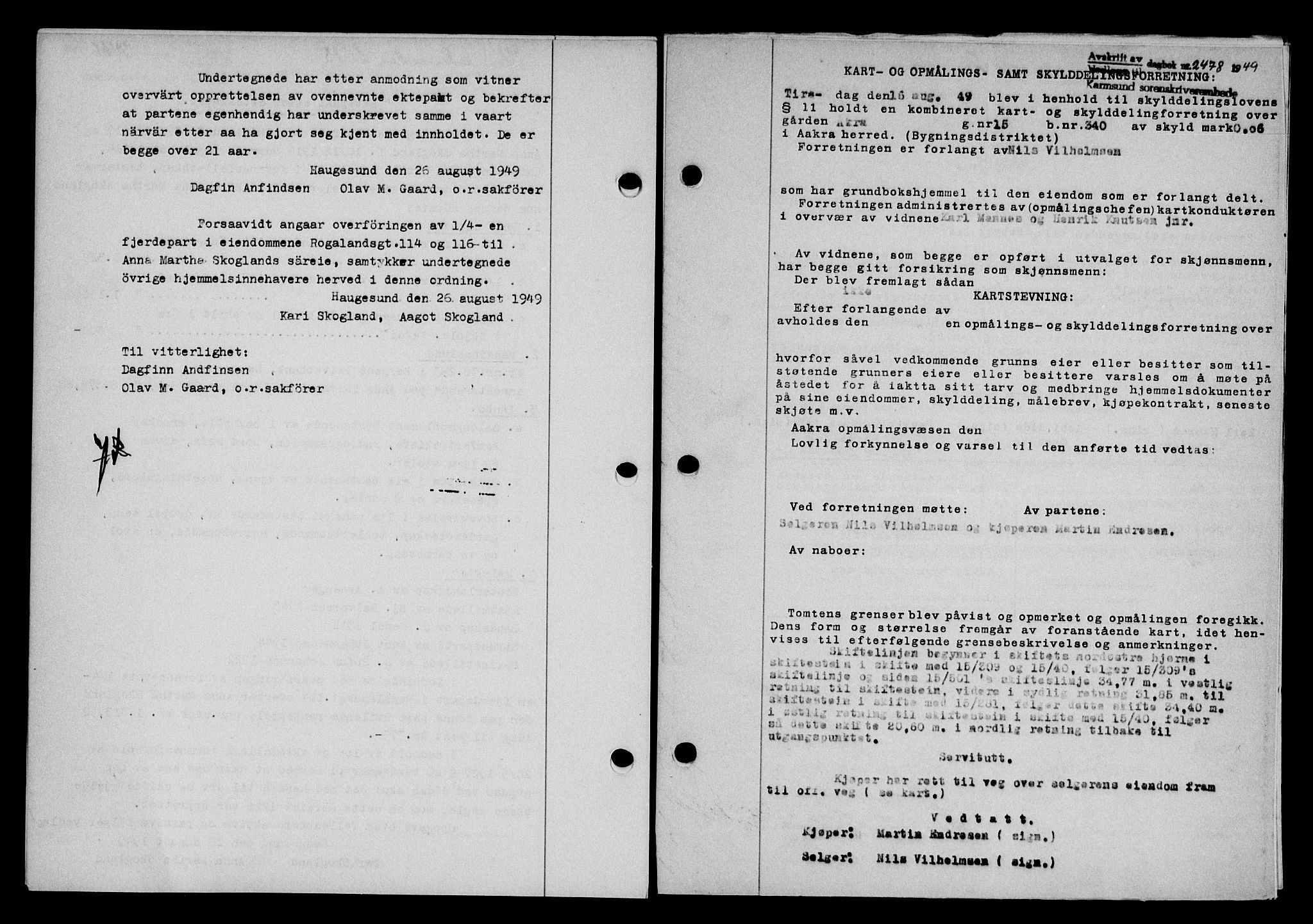Karmsund sorenskriveri, SAST/A-100311/01/II/IIB/L0097: Pantebok nr. 77A, 1949-1949, Dagboknr: 2478/1949