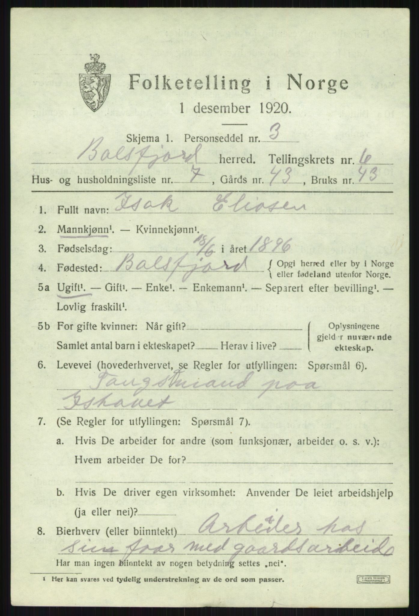SATØ, Folketelling 1920 for 1933 Balsfjord herred, 1920, s. 3804