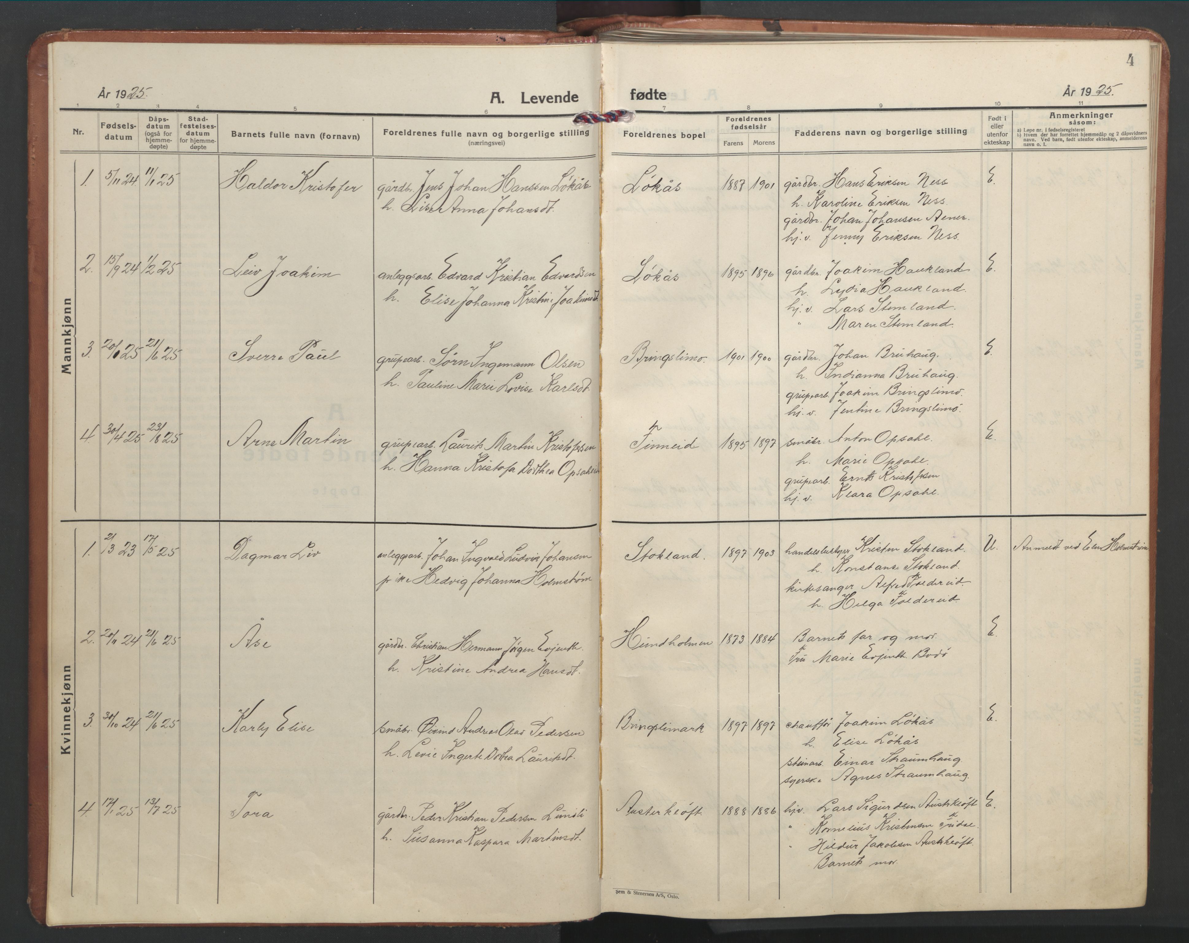 Ministerialprotokoller, klokkerbøker og fødselsregistre - Nordland, AV/SAT-A-1459/851/L0727: Klokkerbok nr. 851C02, 1925-1948, s. 4