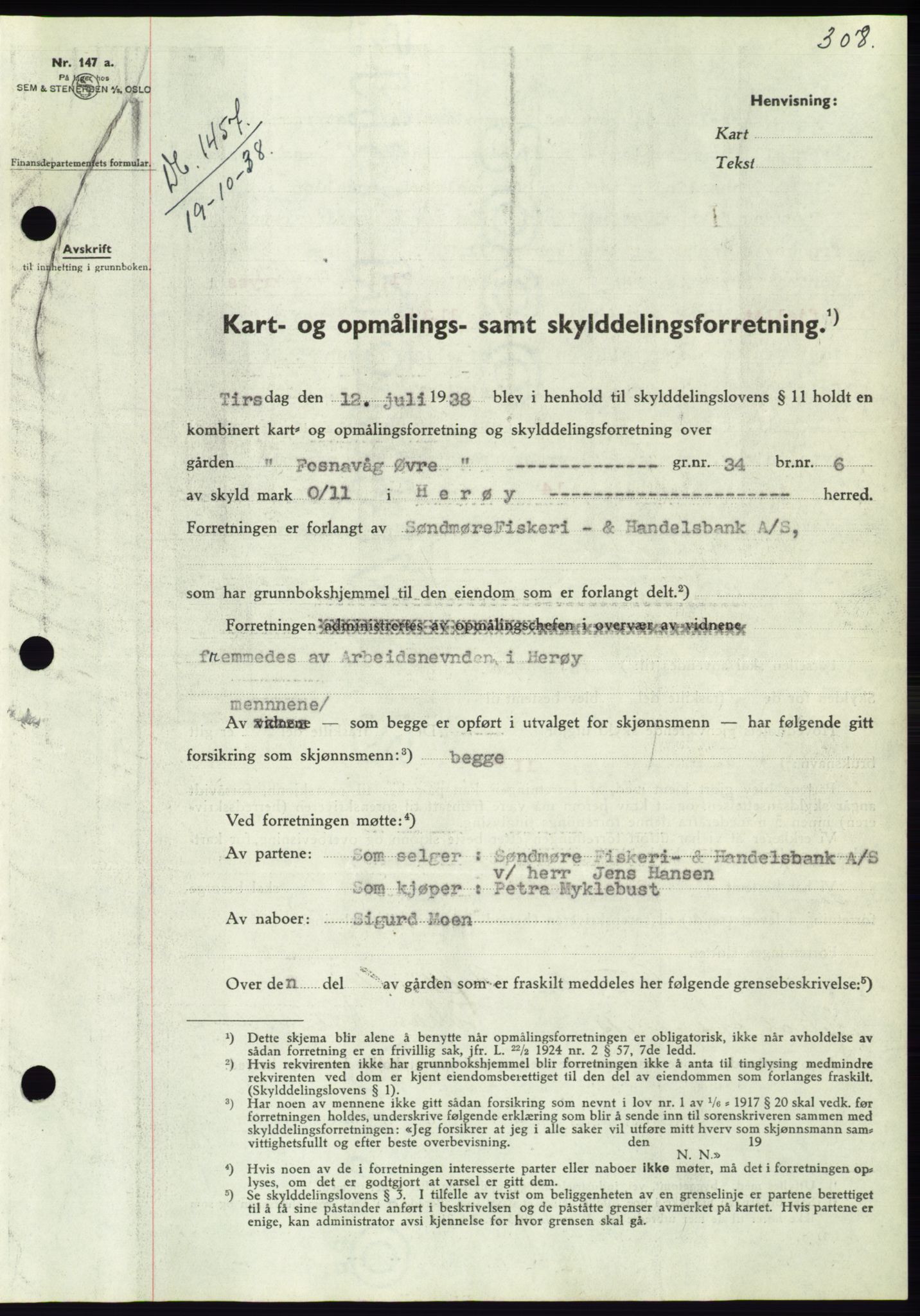 Søre Sunnmøre sorenskriveri, AV/SAT-A-4122/1/2/2C/L0066: Pantebok nr. 60, 1938-1938, Dagboknr: 1447/1938