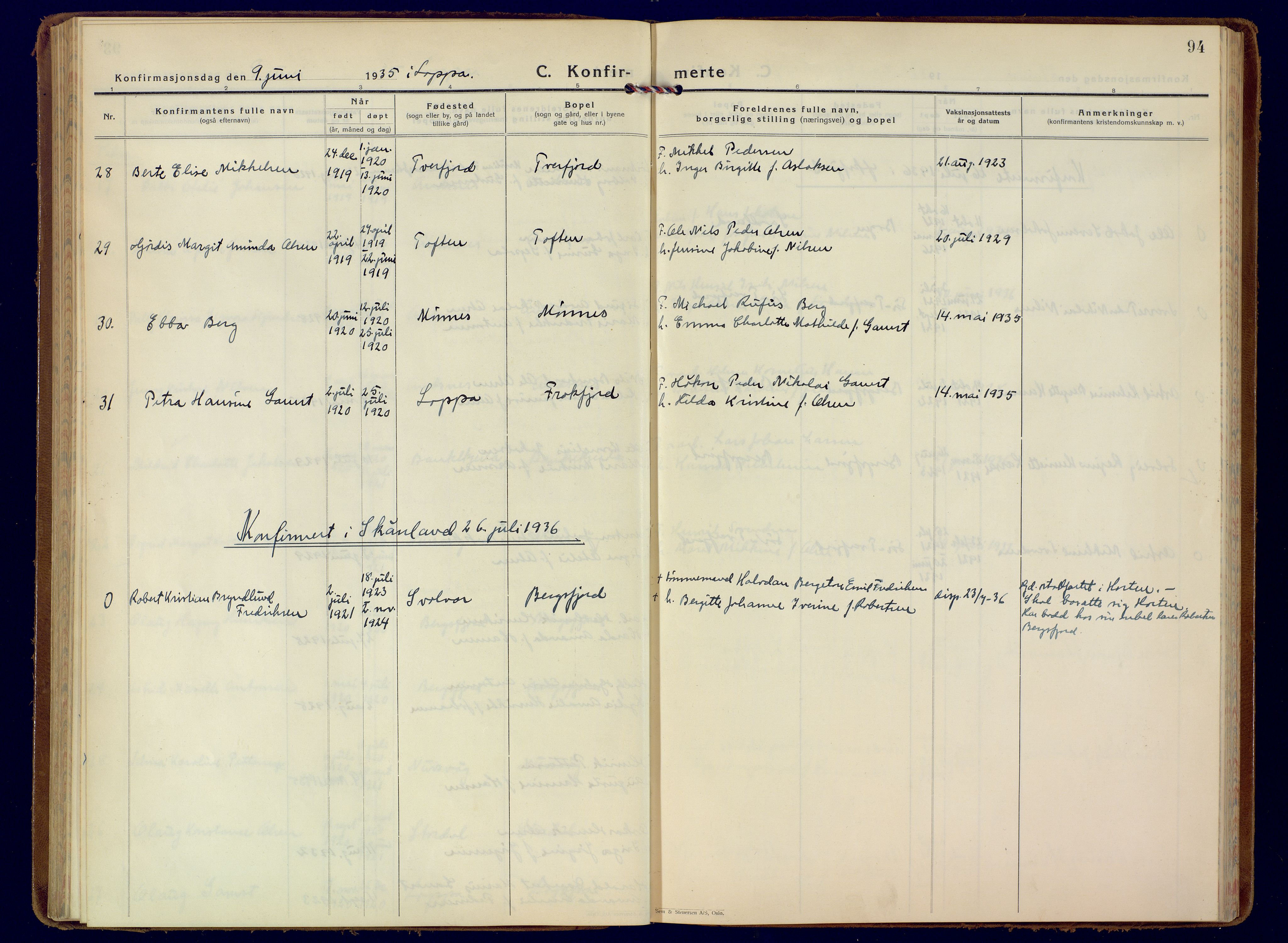 Loppa sokneprestkontor, AV/SATØ-S-1339/H/Ha/L0014kirke: Ministerialbok nr. 14, 1933-1942, s. 94