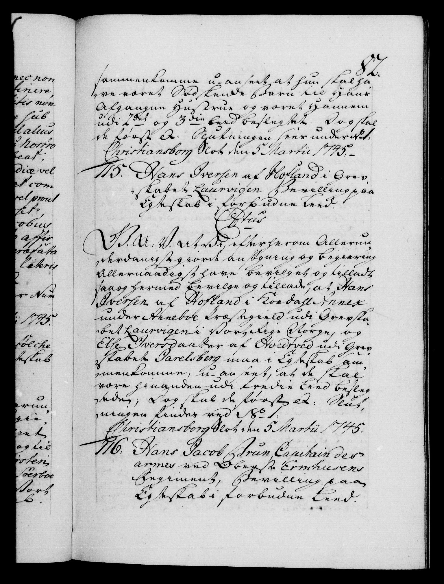 Danske Kanselli 1572-1799, RA/EA-3023/F/Fc/Fca/Fcaa/L0034: Norske registre, 1745-1746, s. 82a